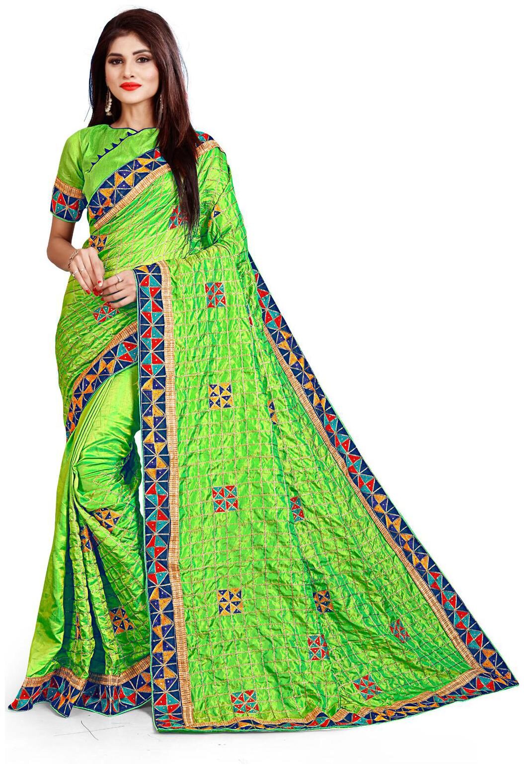 

Fab Dadu Designer Embroidered Lime Silk saree