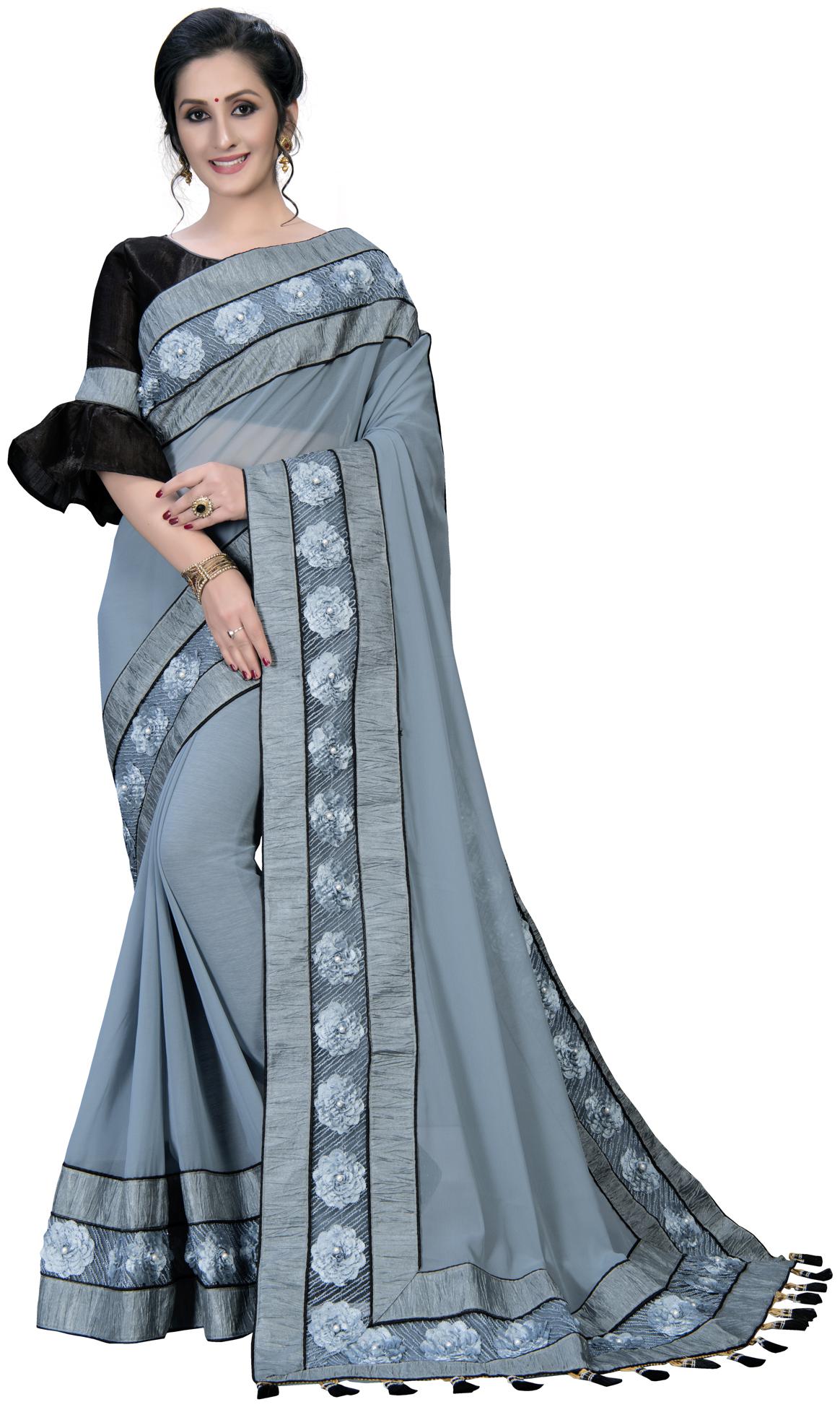 

FAB DADU WomenGeorgette Universal Grey Saree With Blouse