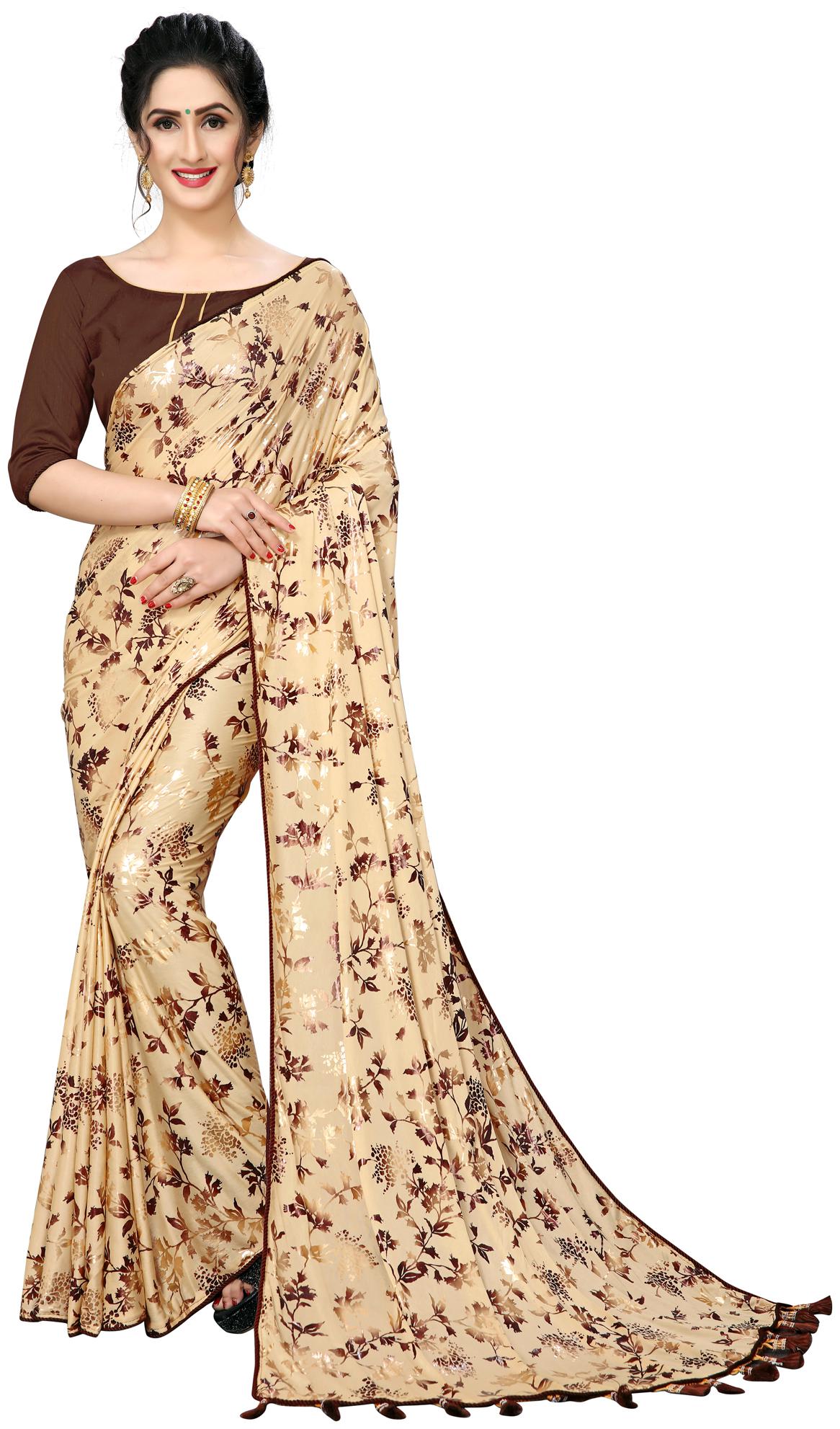 

FAB DADU WomenLycra Beige Designer Saree With Blouse