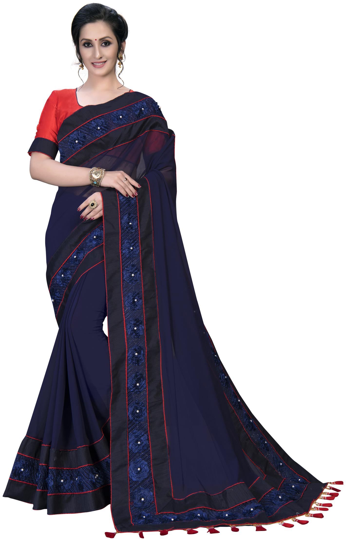 

FAB DADU WomenGeorgette Universal Blue Saree With Blouse
