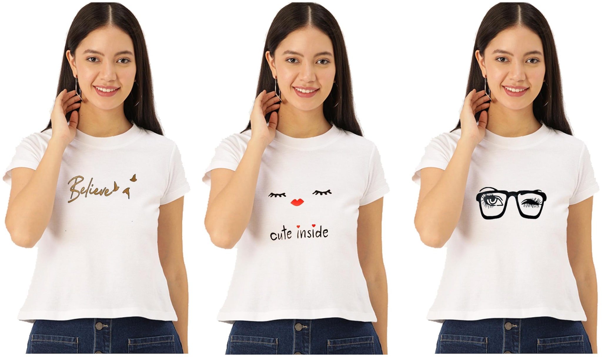 

FAB FOREVER Women White Regular fit Round neck Cotton T shirt