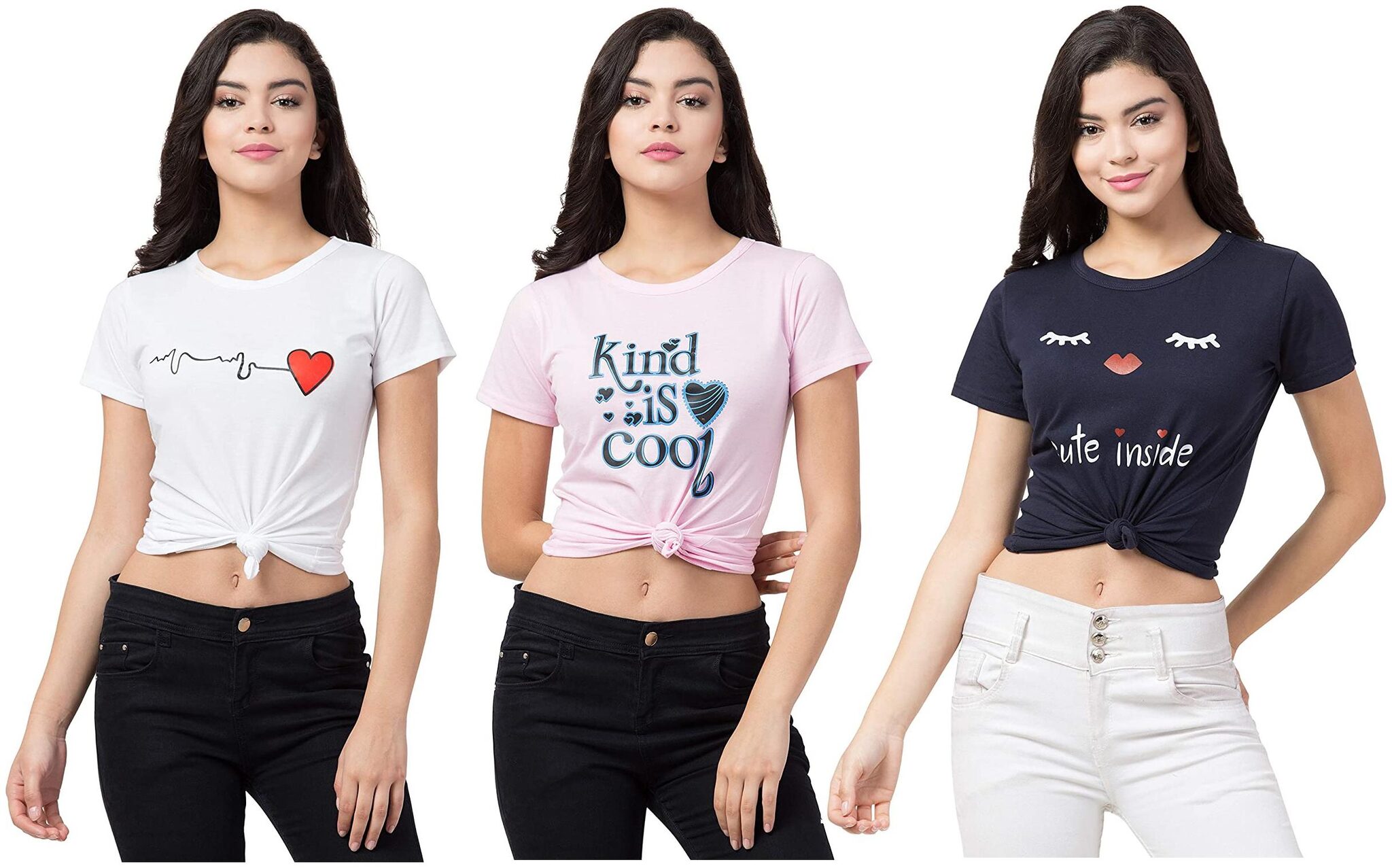 

FAB FOREVER Women Multi Regular fit Round neck Cotton T shirt