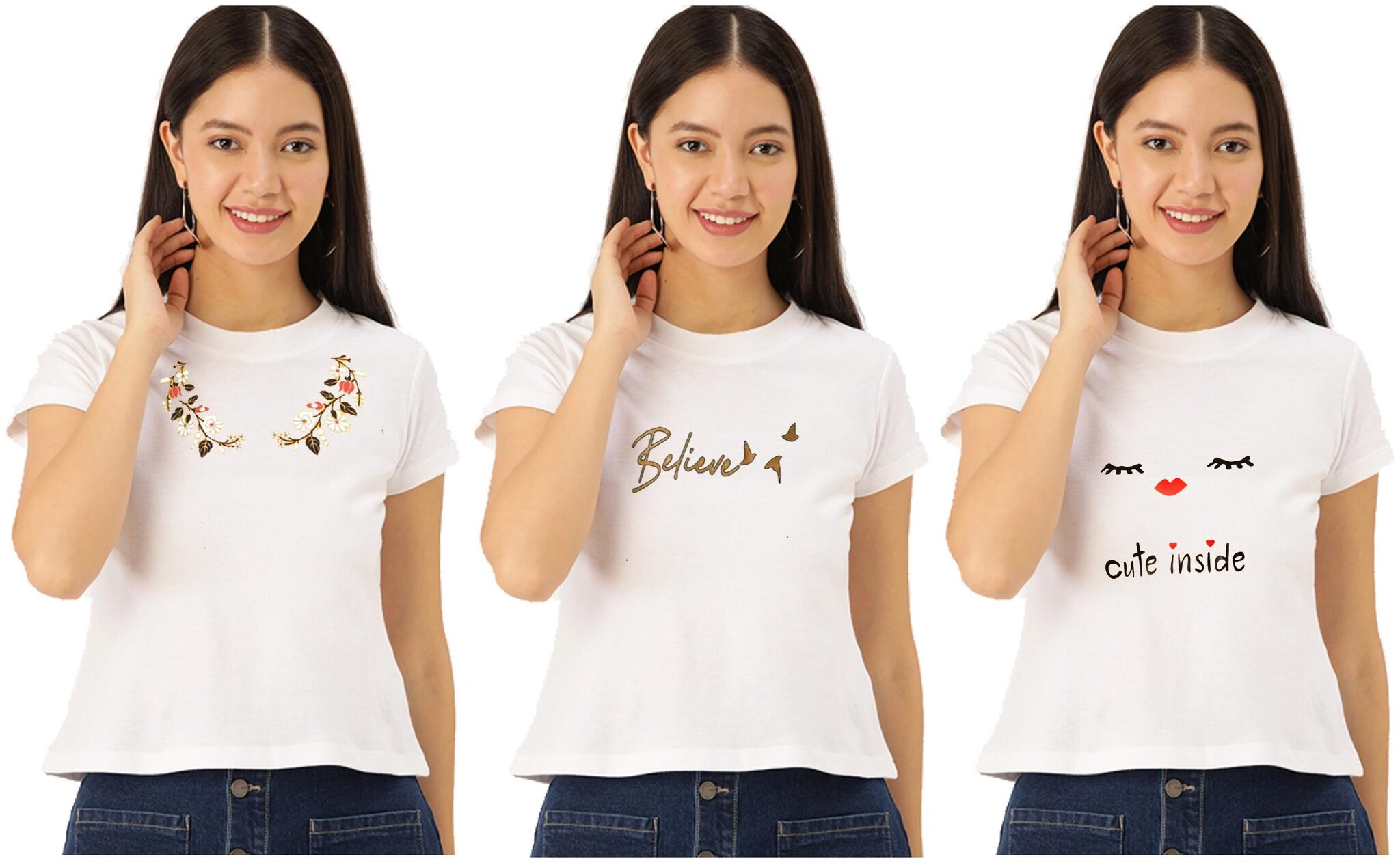 

FAB FOREVER Women White Regular fit Round neck Cotton T shirt