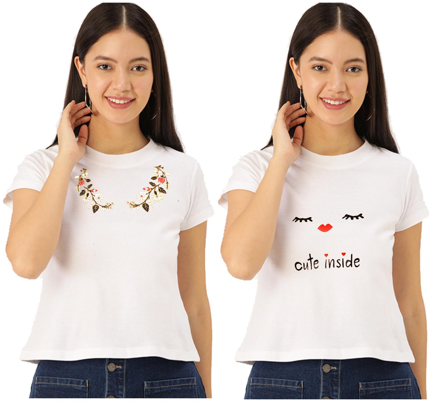 

FAB FOREVER Women White Regular fit Round neck Cotton T shirt