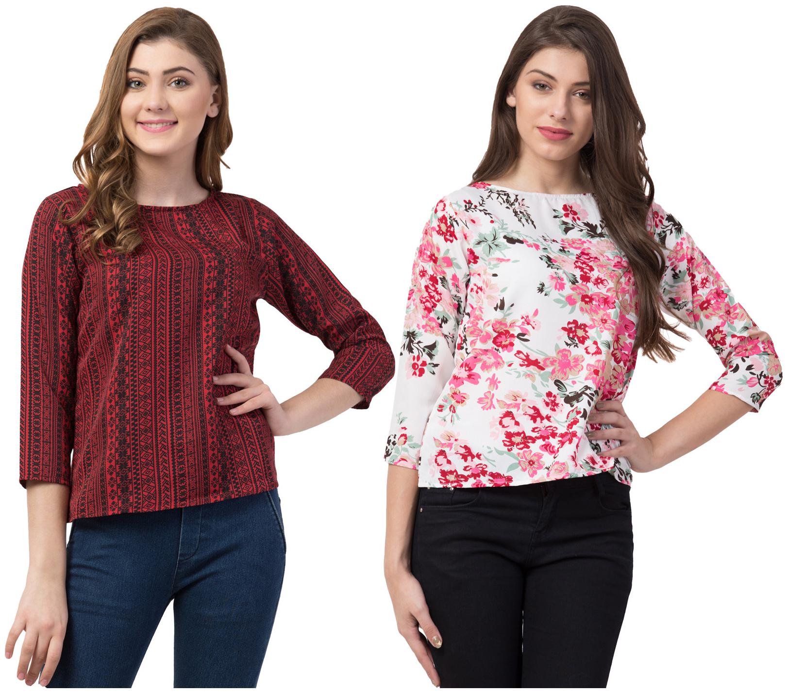 

FAB FOREVER Women Printed Regular top - White Maroon
