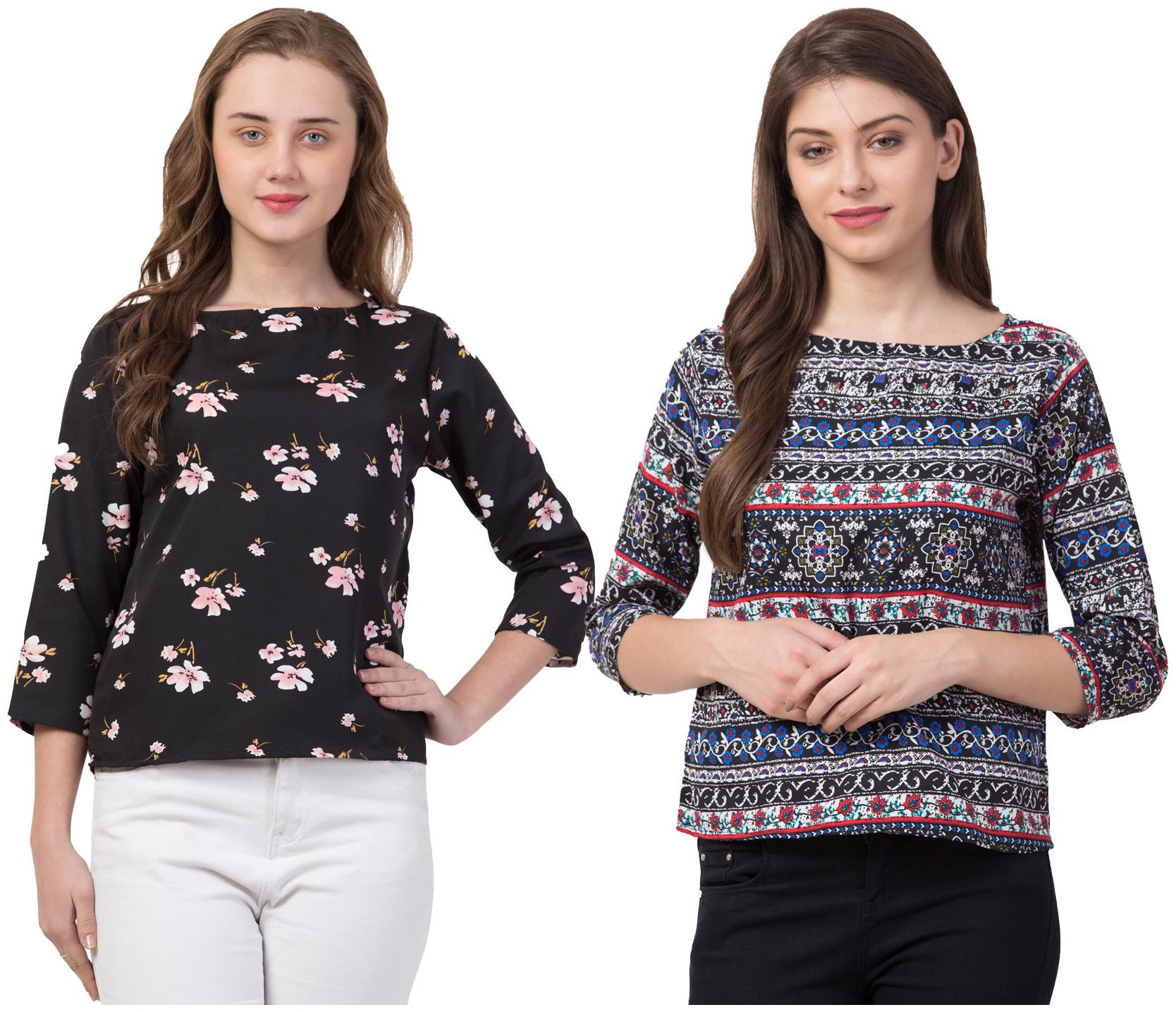 

FAB FOREVER Women Printed Regular top - Black Blue