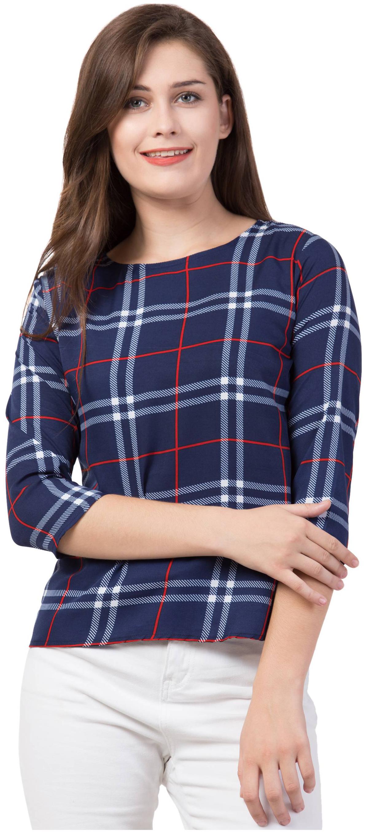 

FAB FOREVER Women Checked Regular top - Blue