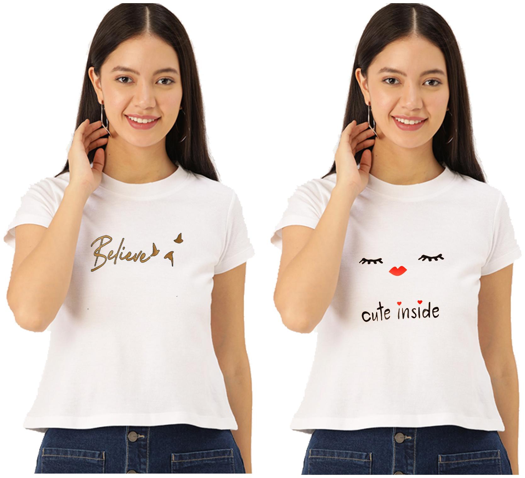 

FAB FOREVER Women White Regular fit Round neck Cotton T shirt