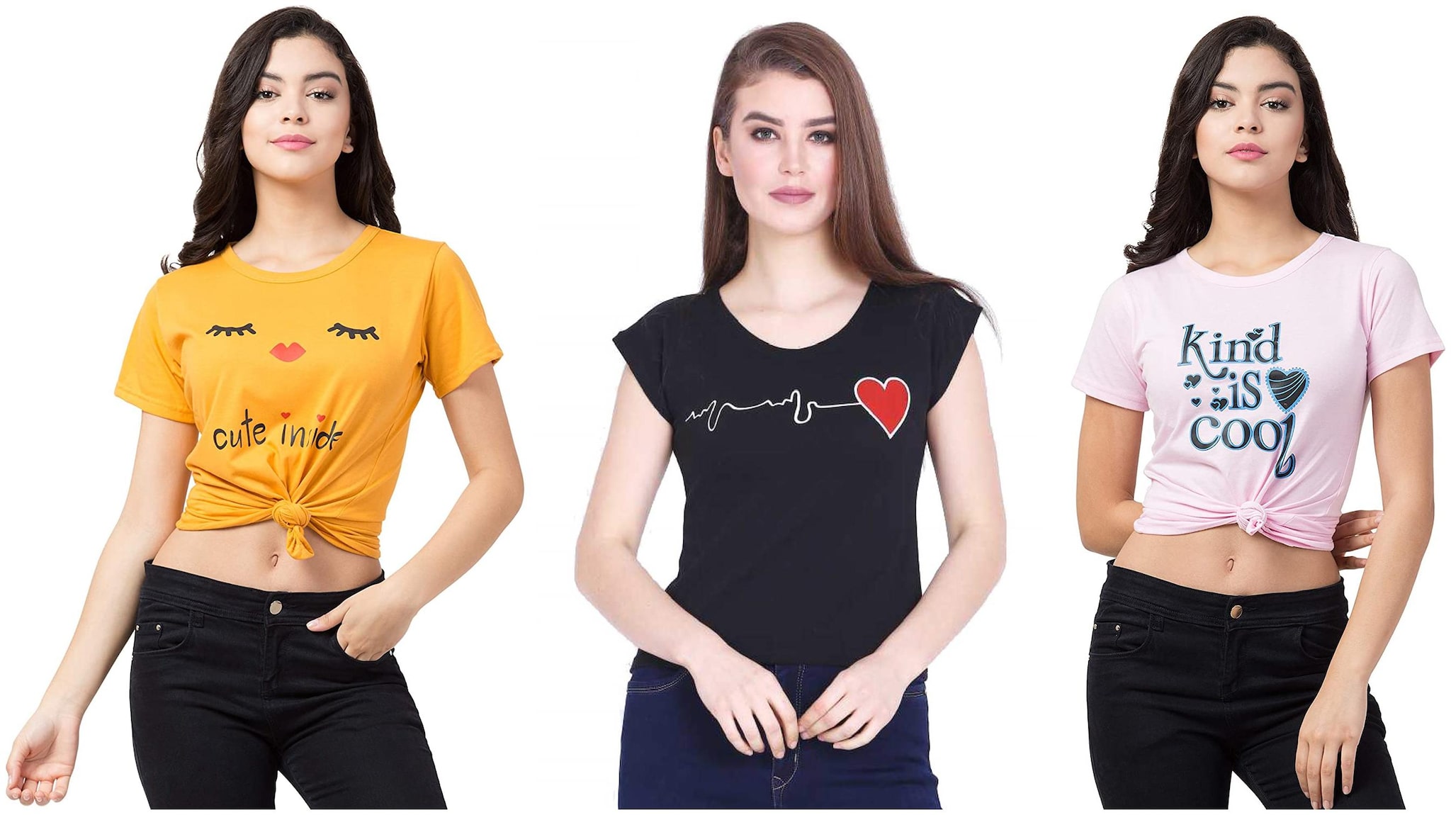 

FAB FOREVER Women Multi Regular fit Round neck Cotton T shirt