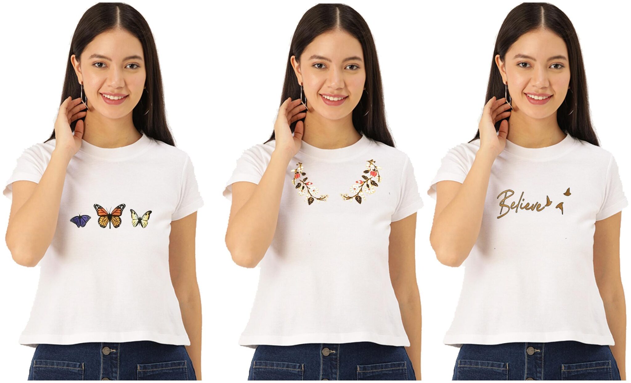 

FAB FOREVER Women White Regular fit Round neck Cotton T shirt