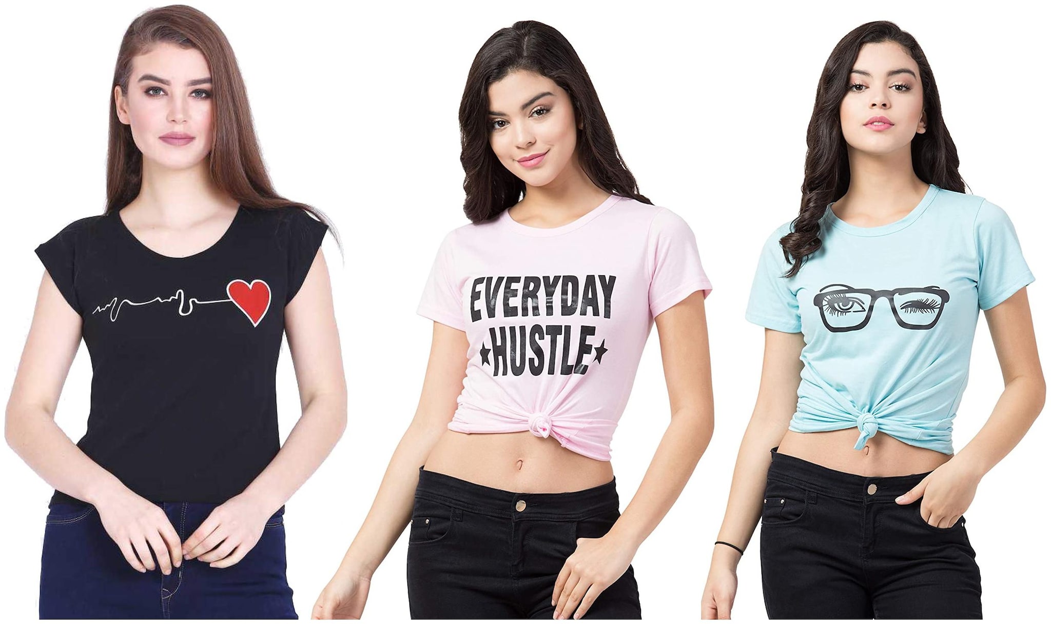 

FAB FOREVER Women Multi Regular fit Round neck Cotton T shirt