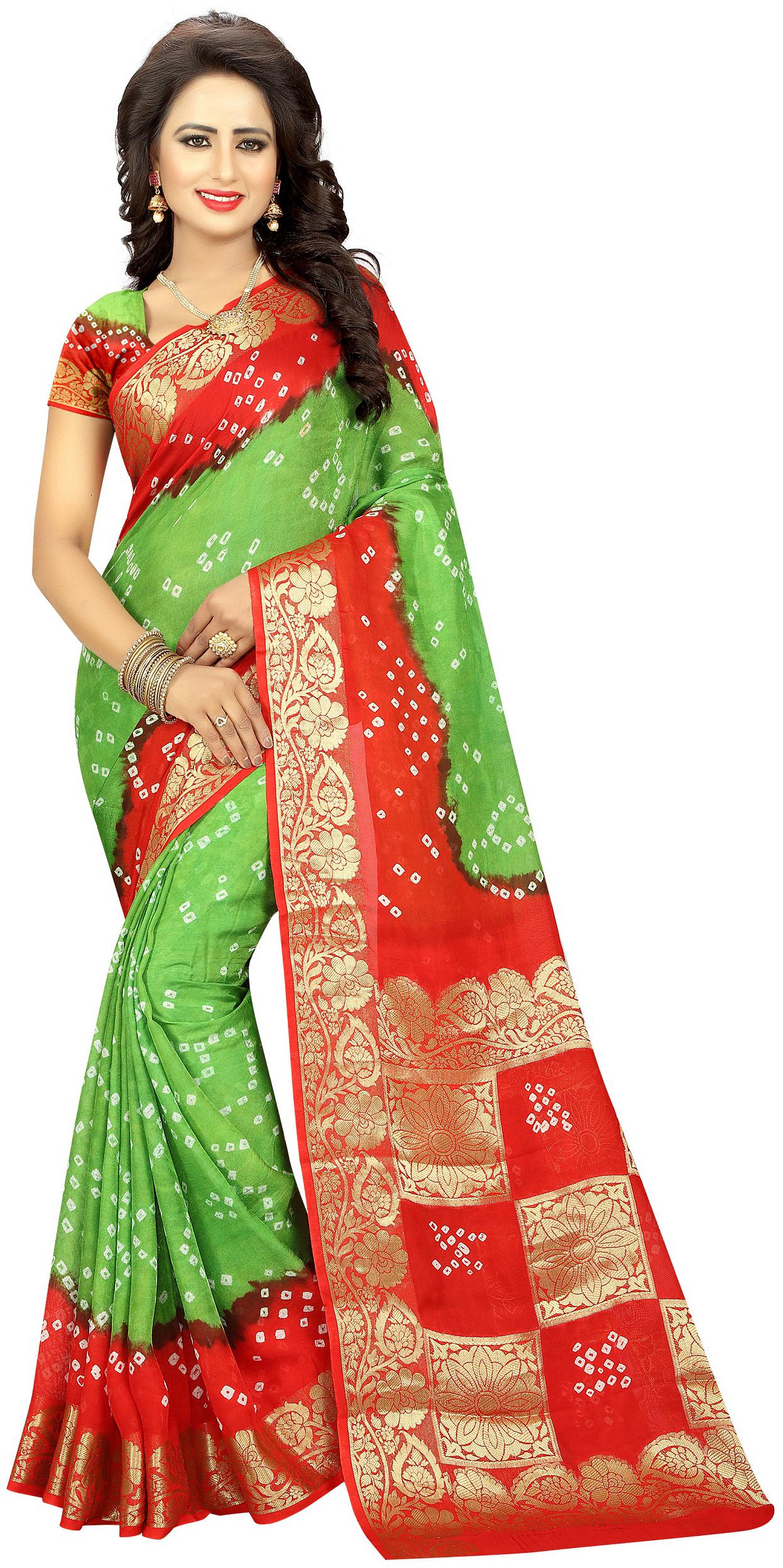 

Fab Silk Women Green Artificial Silk Bandhani Print Saree