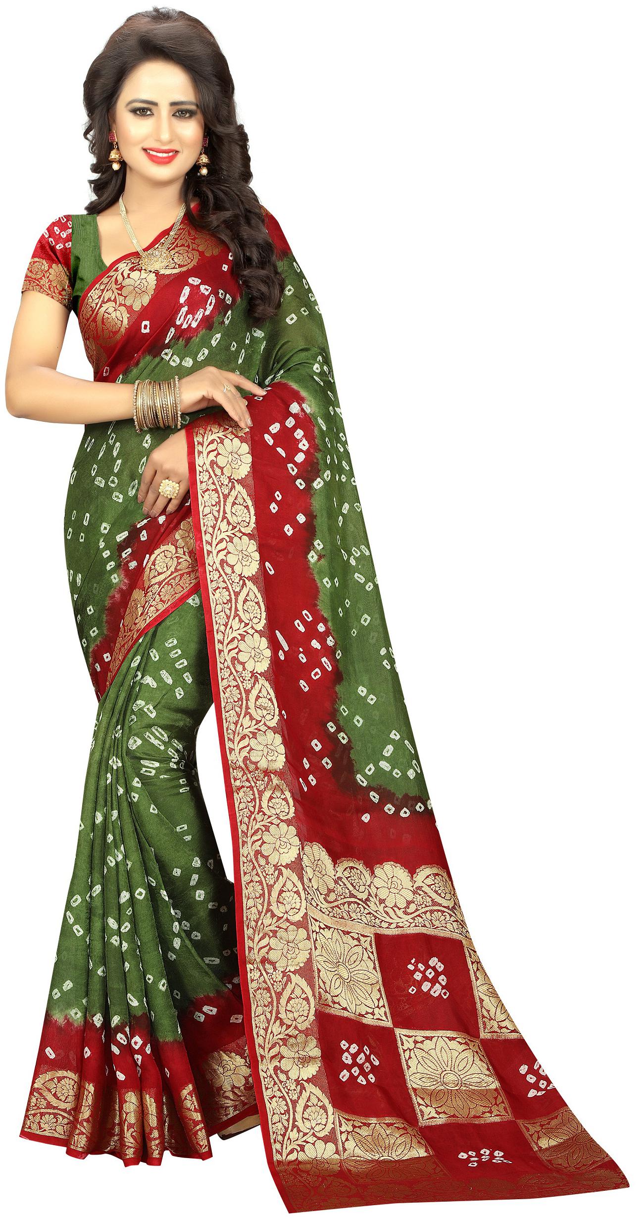 

Fab Silk Women Green Artificial Silk Bandhani Print Saree