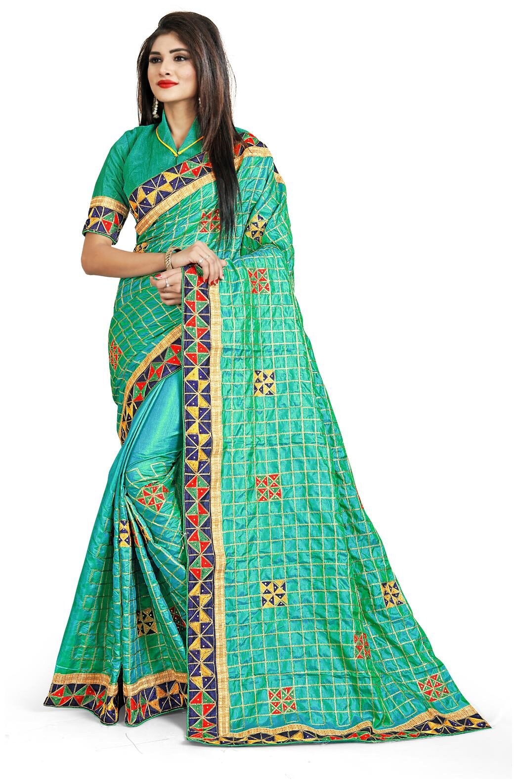 

Fab Viva Embroidered Green Silk Saree