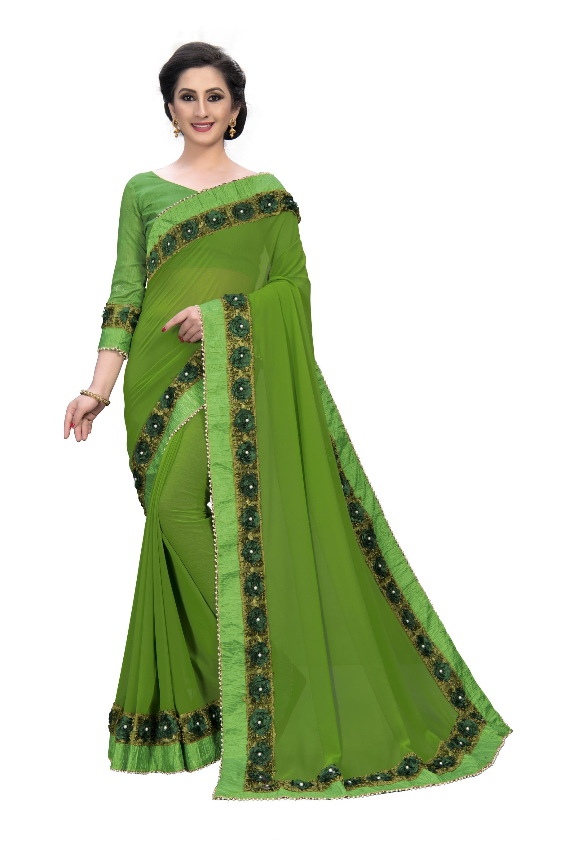 

FAB VIVA Georgette Gotta Patti Work Festive Designer Saree With Blouse Green Color