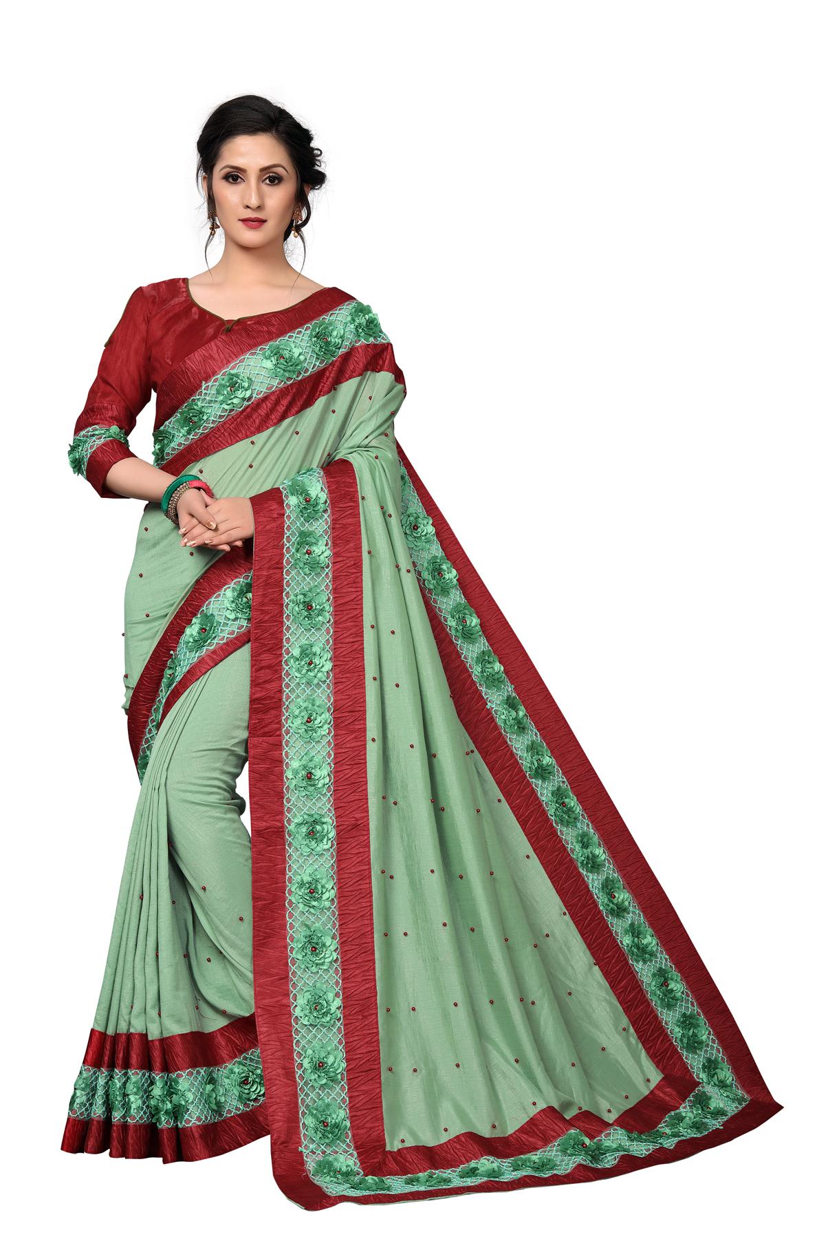 

FAB VIVA Silk Gotta Patti Work Festive Designer Saree With Blouse Green Color