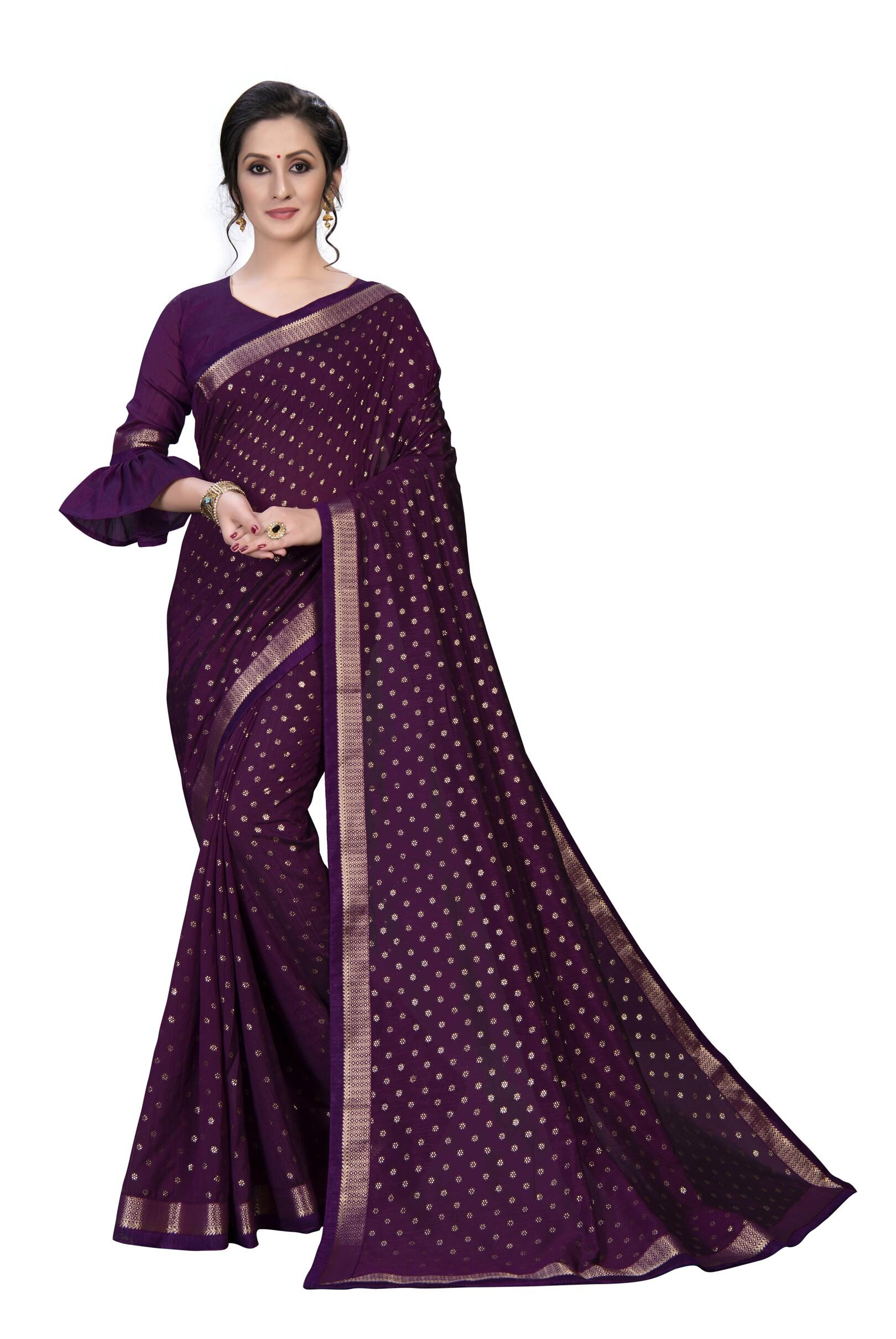 

FAB VIVA Silk No Work Party Wear Designer Saree With Blouse Purple Color