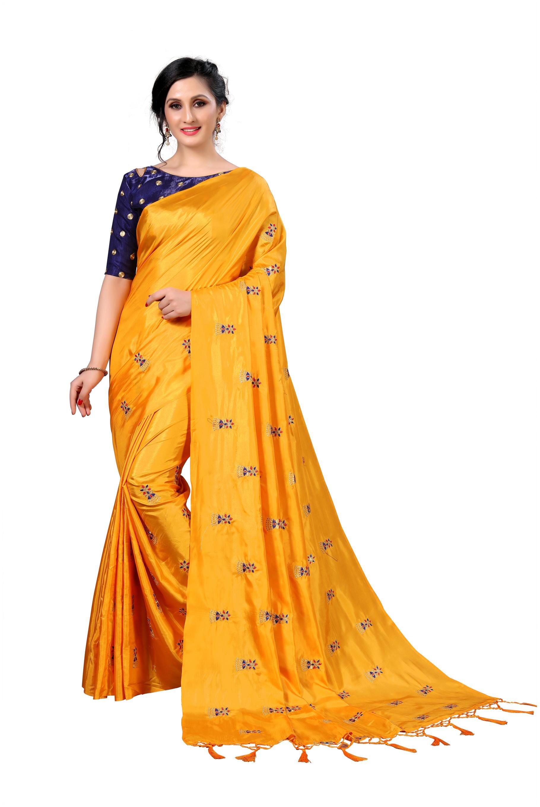 

FAB VIVA Silk Embroidered Work Festive Designer Saree With Blouse Yellow Color