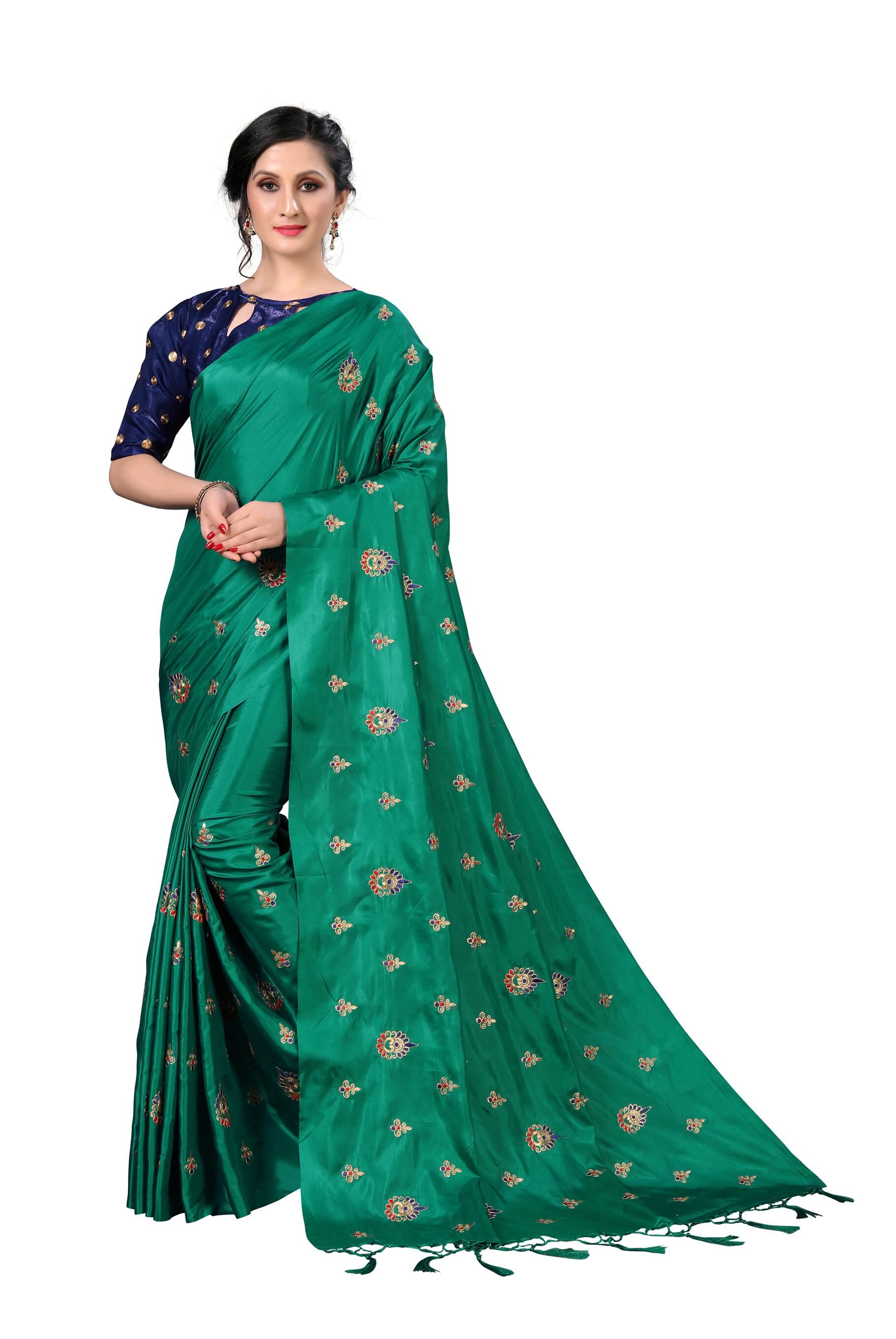 

FAB VIVA Silk Embroidered Work Festive Designer Saree With Blouse Green Color