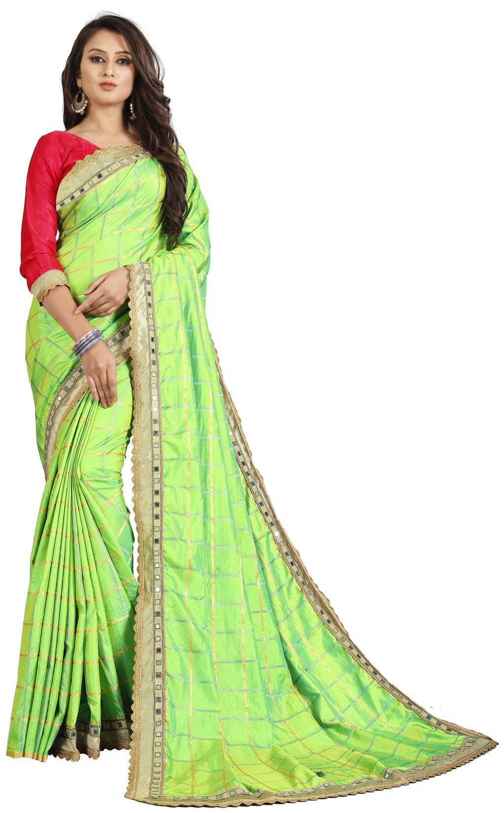 

FAB VIVA Silk Mirror Work Wedding Designer Saree With Blouse Green Color