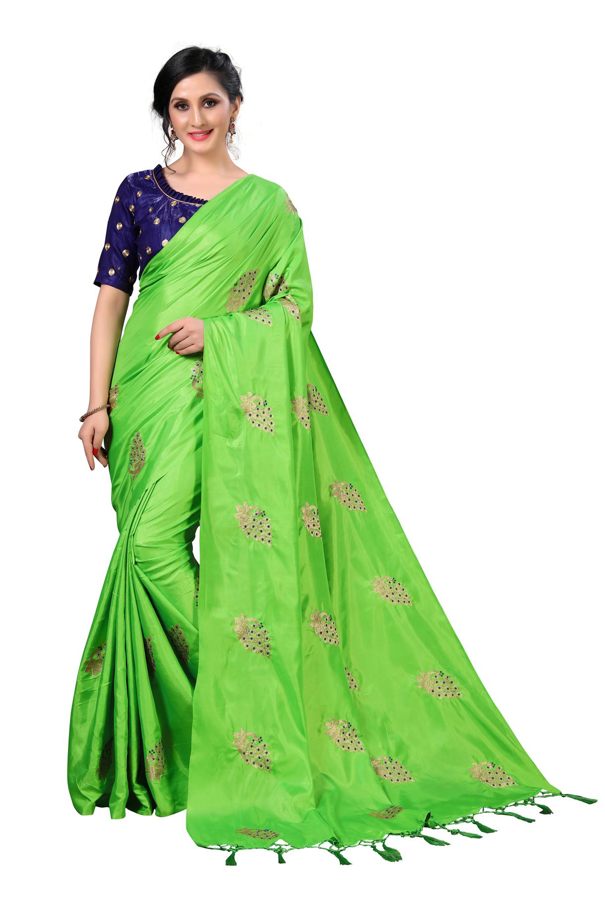 

FAB VIVA Silk Embroidered Work Festive Designer Saree With Blouse Green Color