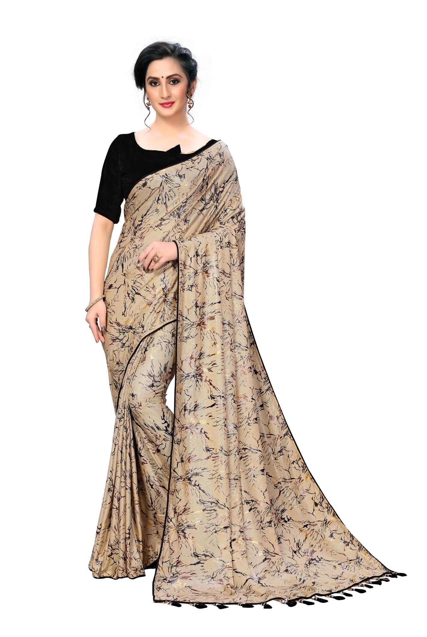 

FAB VIVA Silk No Work Party Wear Designer Saree With Blouse Beige Color