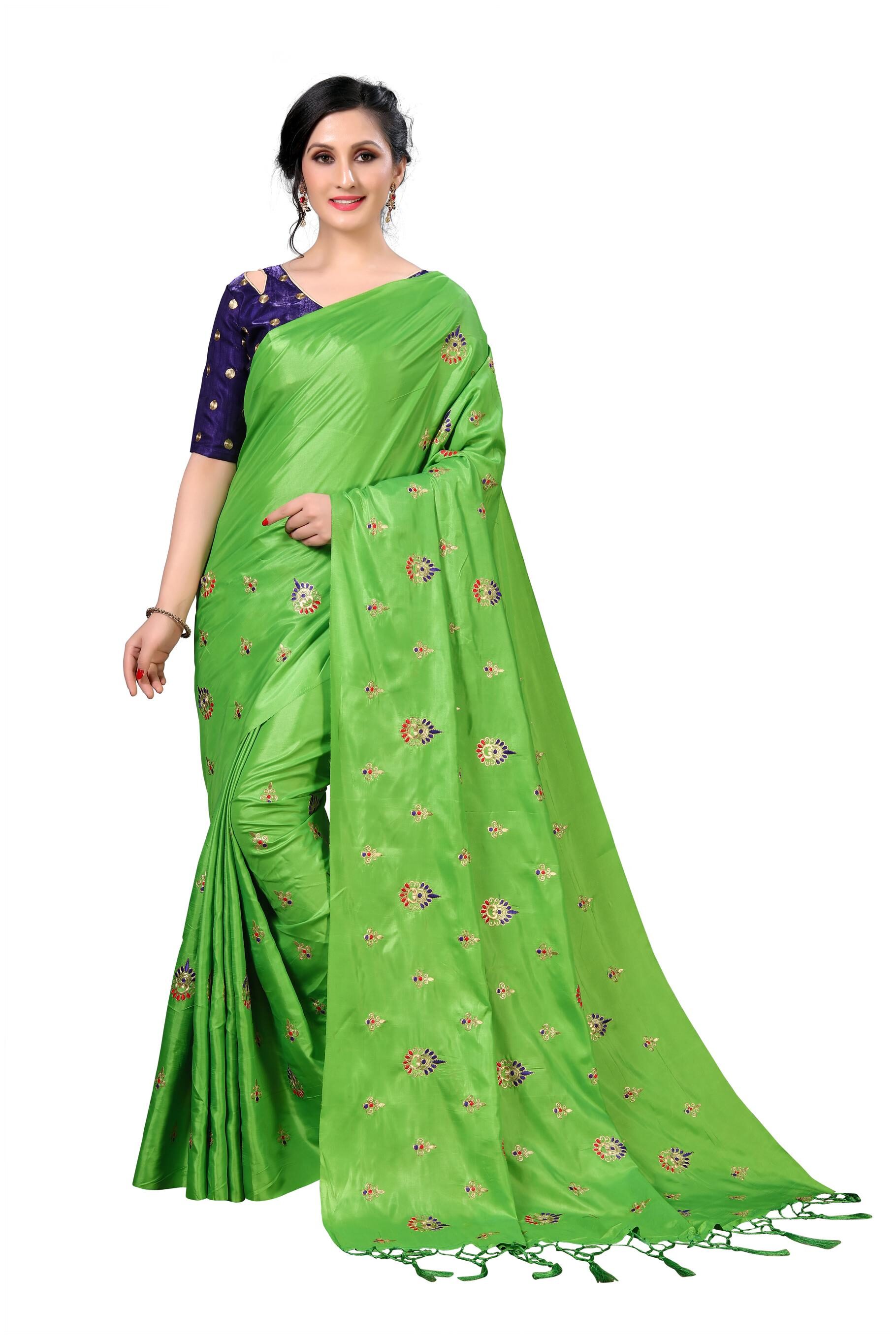 

FAB VIVA Silk Embroidered Work Festive Designer Saree With Blouse Green Color