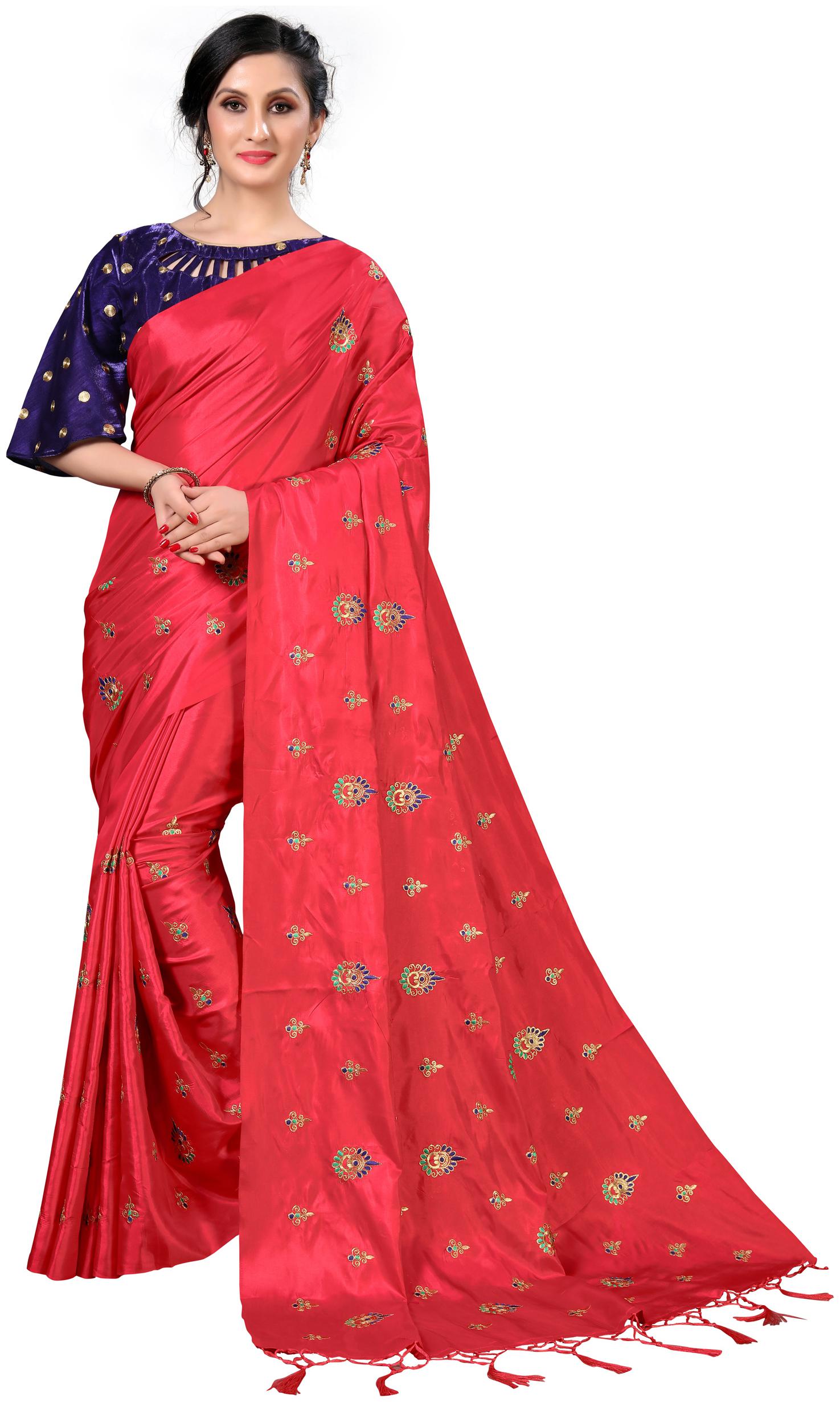 

FAB VIVA Silk Embroidered Work Festive Designer Saree With Blouse Pink Color