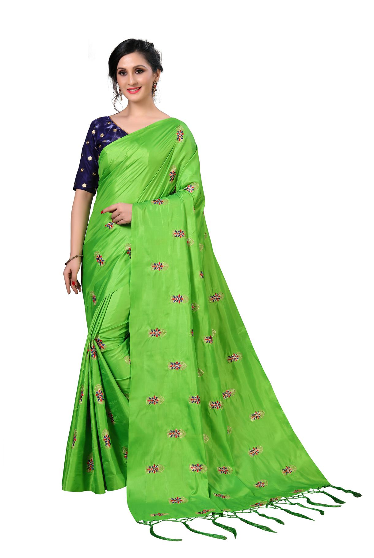 

FAB VIVA Silk Embroidered Work Festive Designer Saree With Blouse Green Color