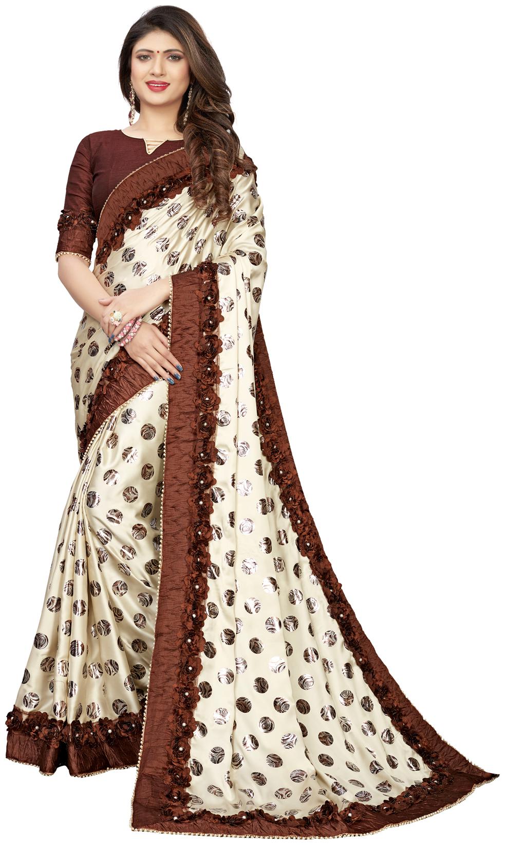 

FAB VIVA Silk Gotta Patti Work Festive Designer Saree With Blouse Cream Color