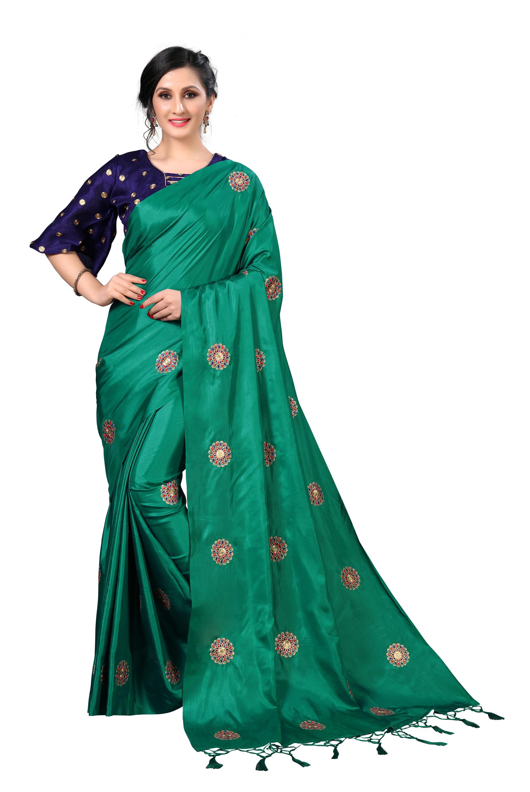 

FAB VIVA Silk Embroidered Work Festive Designer Saree With Blouse Green Color