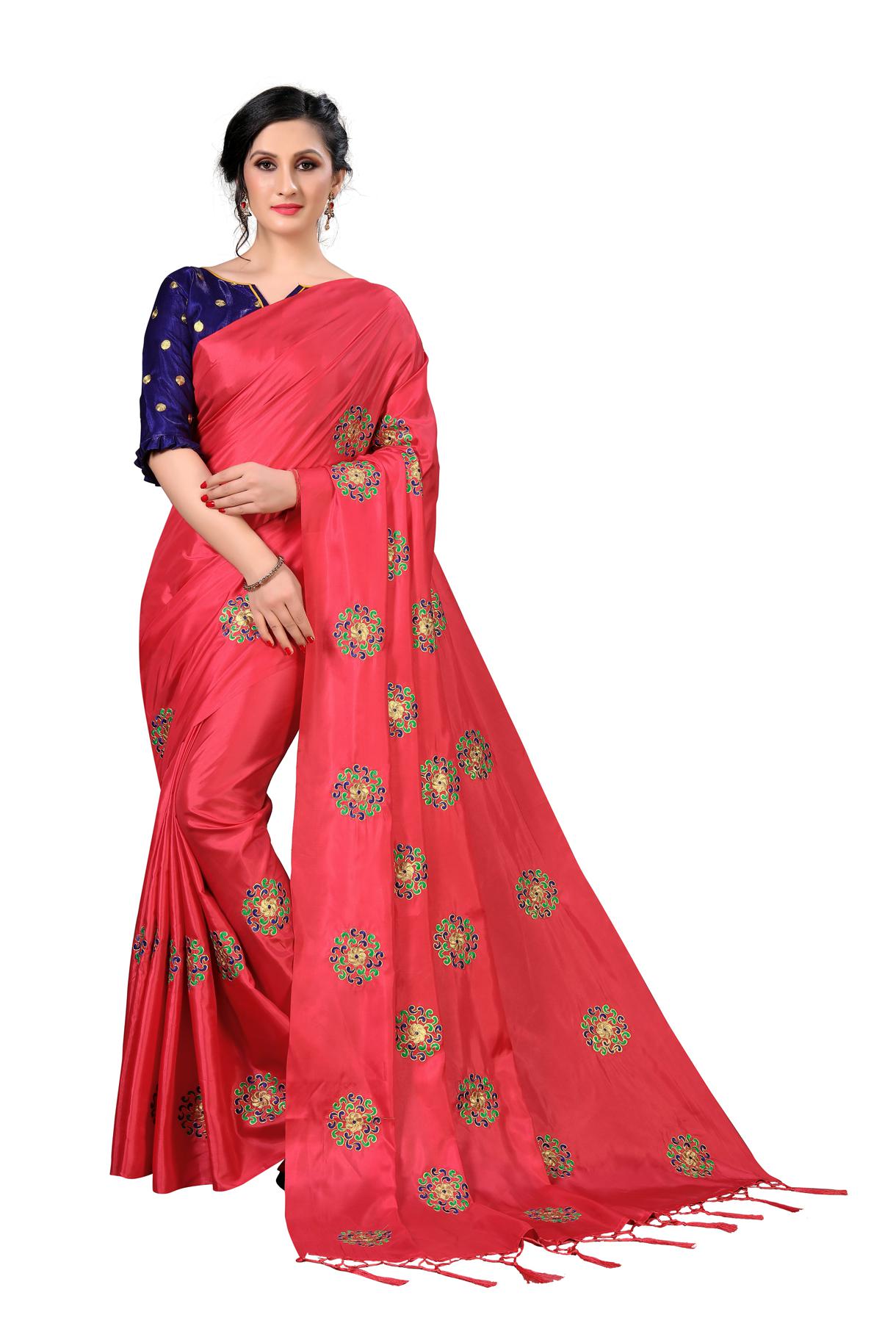 

FAB VIVA Silk Embroidered Work Festive Designer Saree With Blouse Pink Color