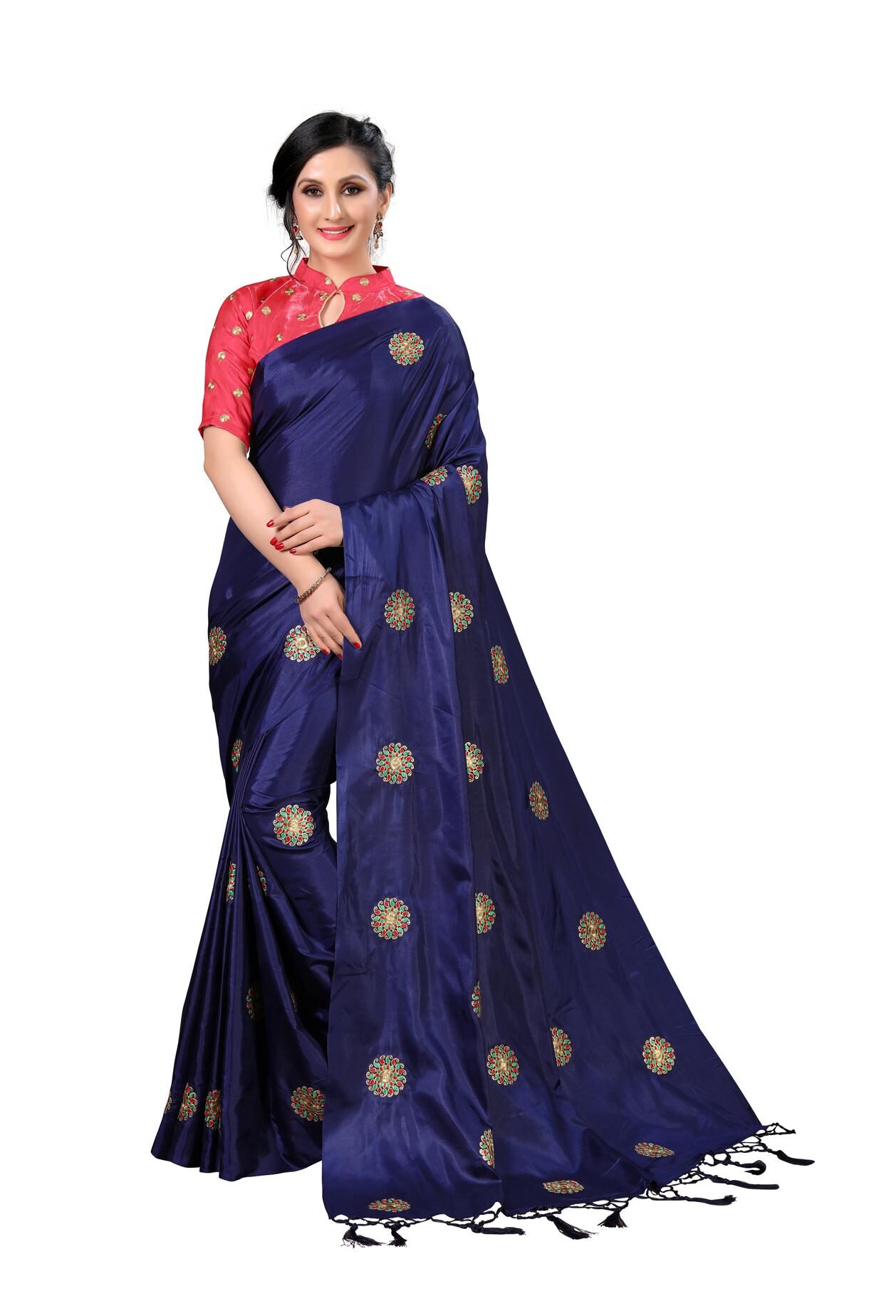 

FAB VIVA Silk Embroidered Work Festive Designer Saree With Blouse Blue Color