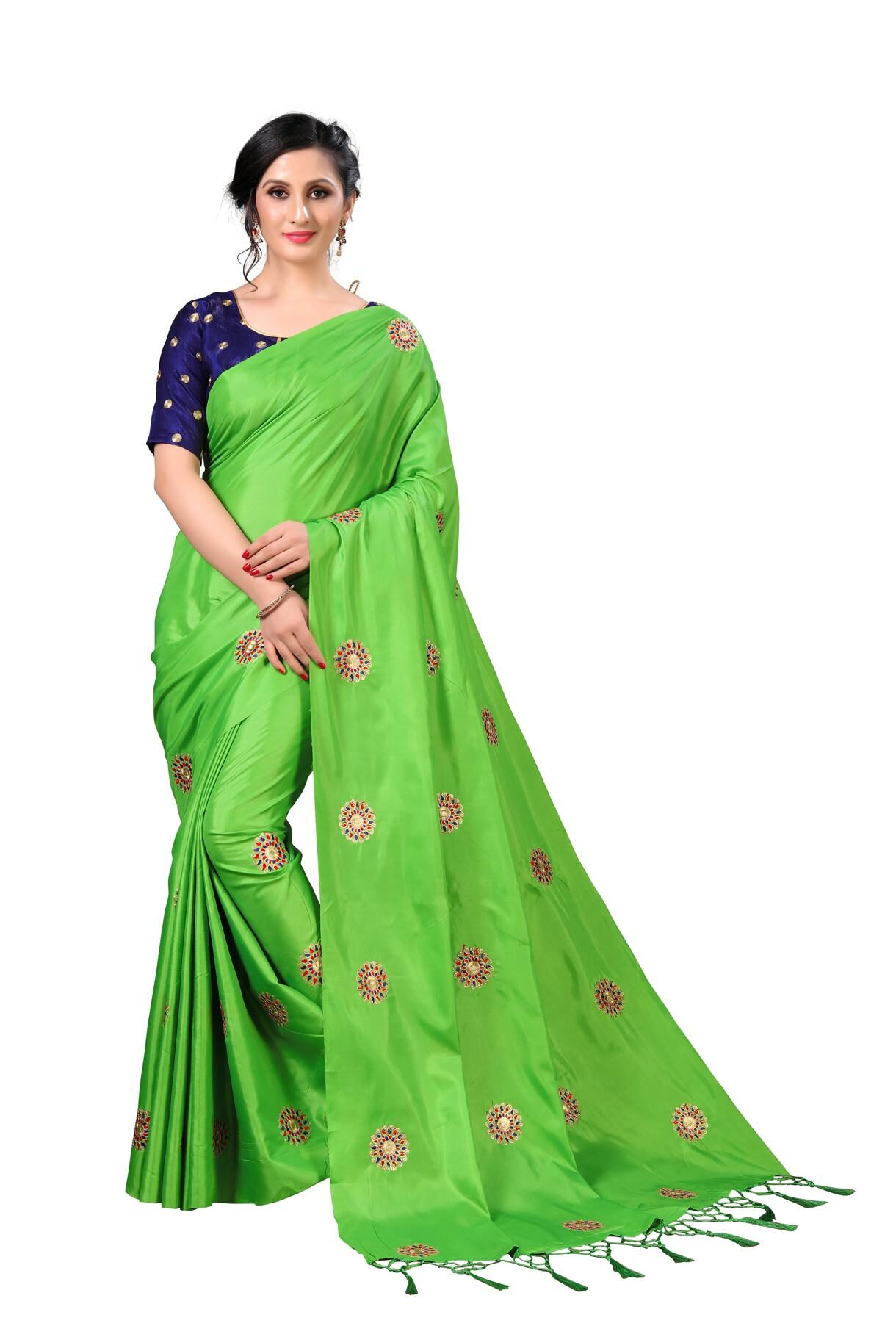 

FAB VIVA Silk Embroidered Work Festive Designer Saree With Blouse Green Color