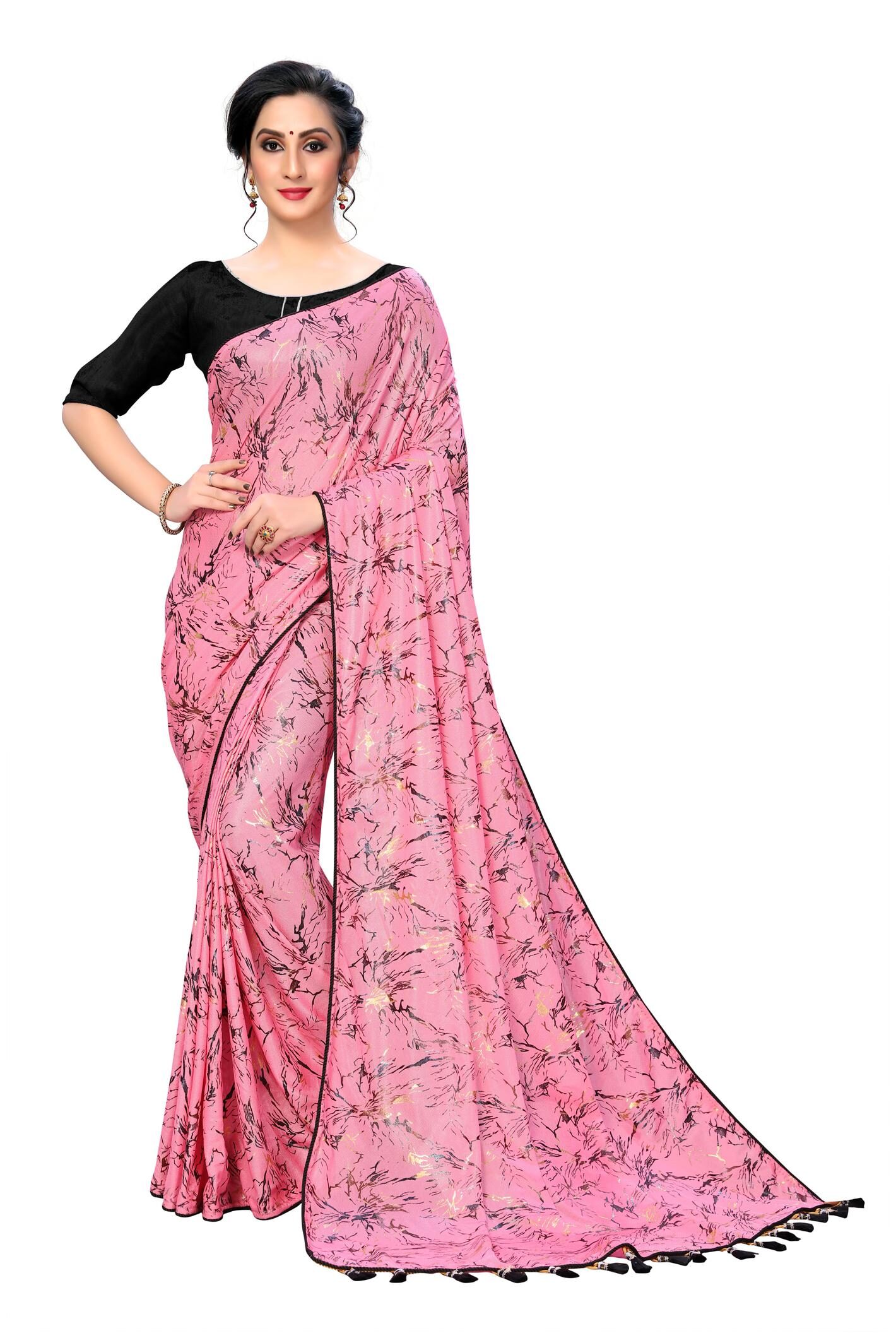 

FAB VIVA Silk No Work Party Wear Designer Saree With Blouse Pink Color