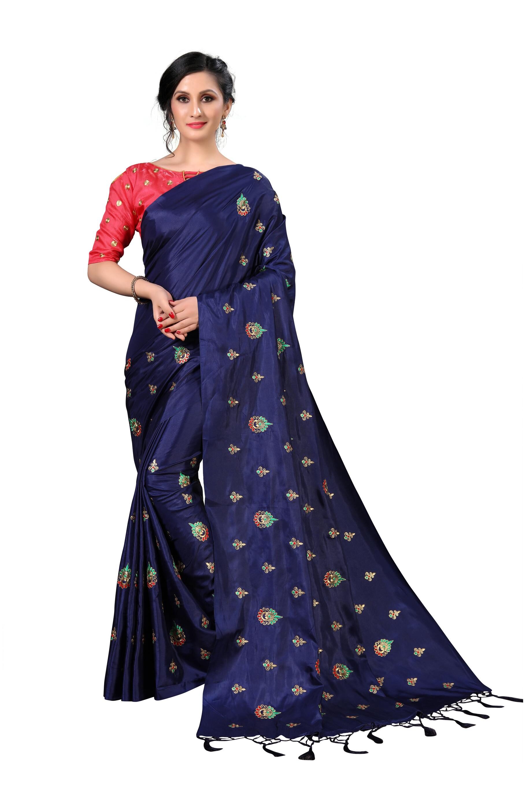 

FAB VIVA Silk Embroidered Work Festive Designer Saree With Blouse Blue Color