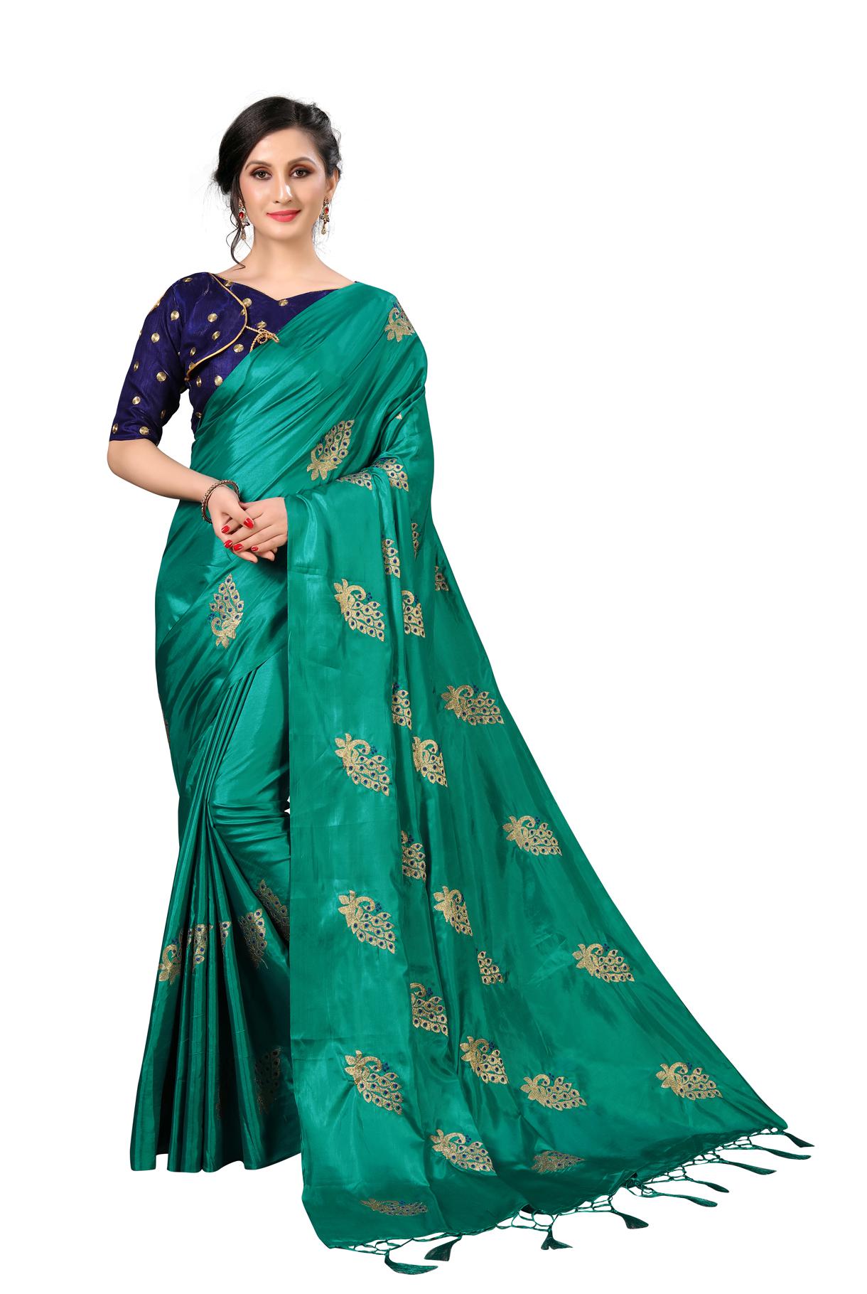 

FAB VIVA Silk Embroidered Work Festive Designer Saree With Blouse Green Color