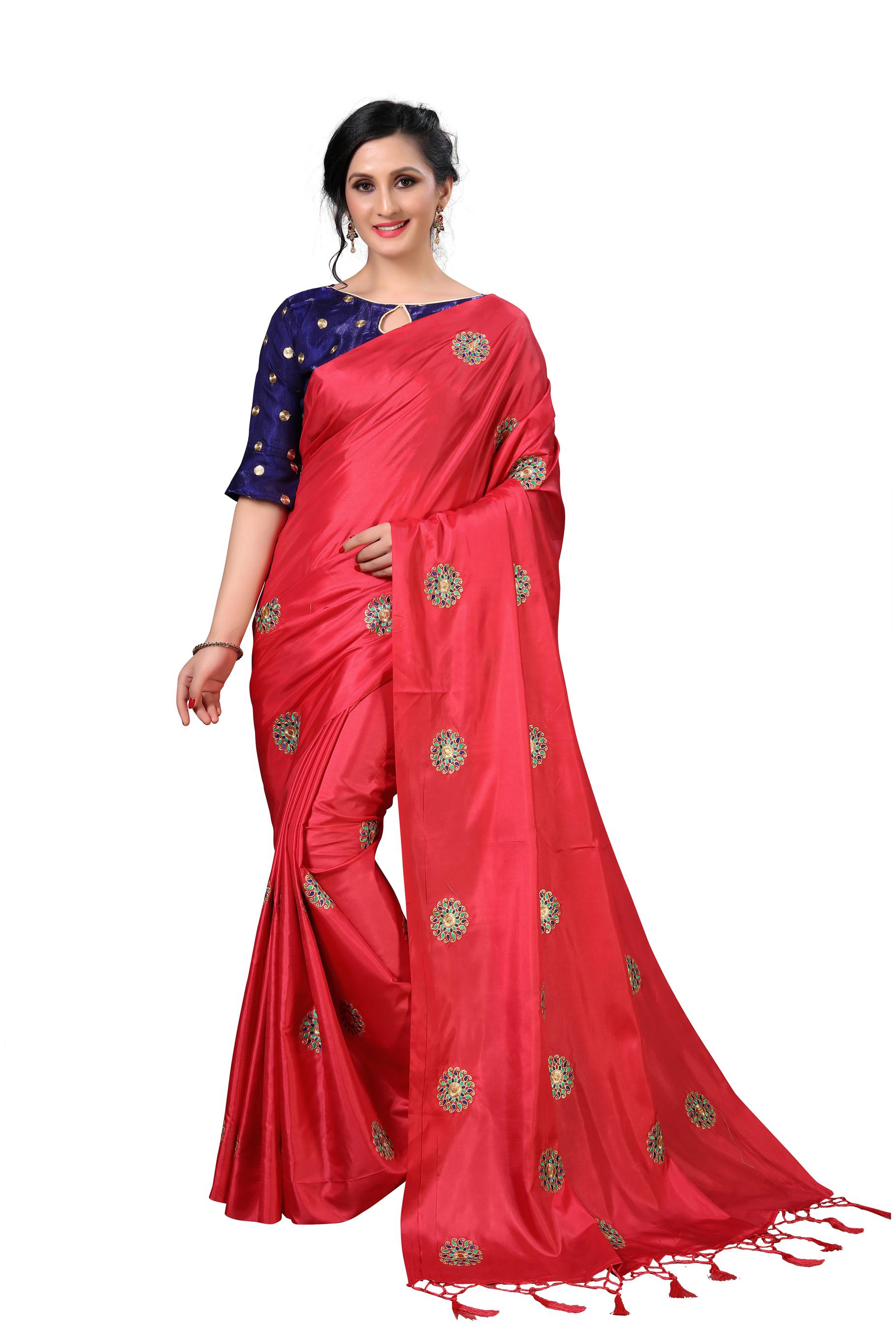

FAB VIVA Silk Embroidered Work Festive Designer Saree With Blouse Pink Color
