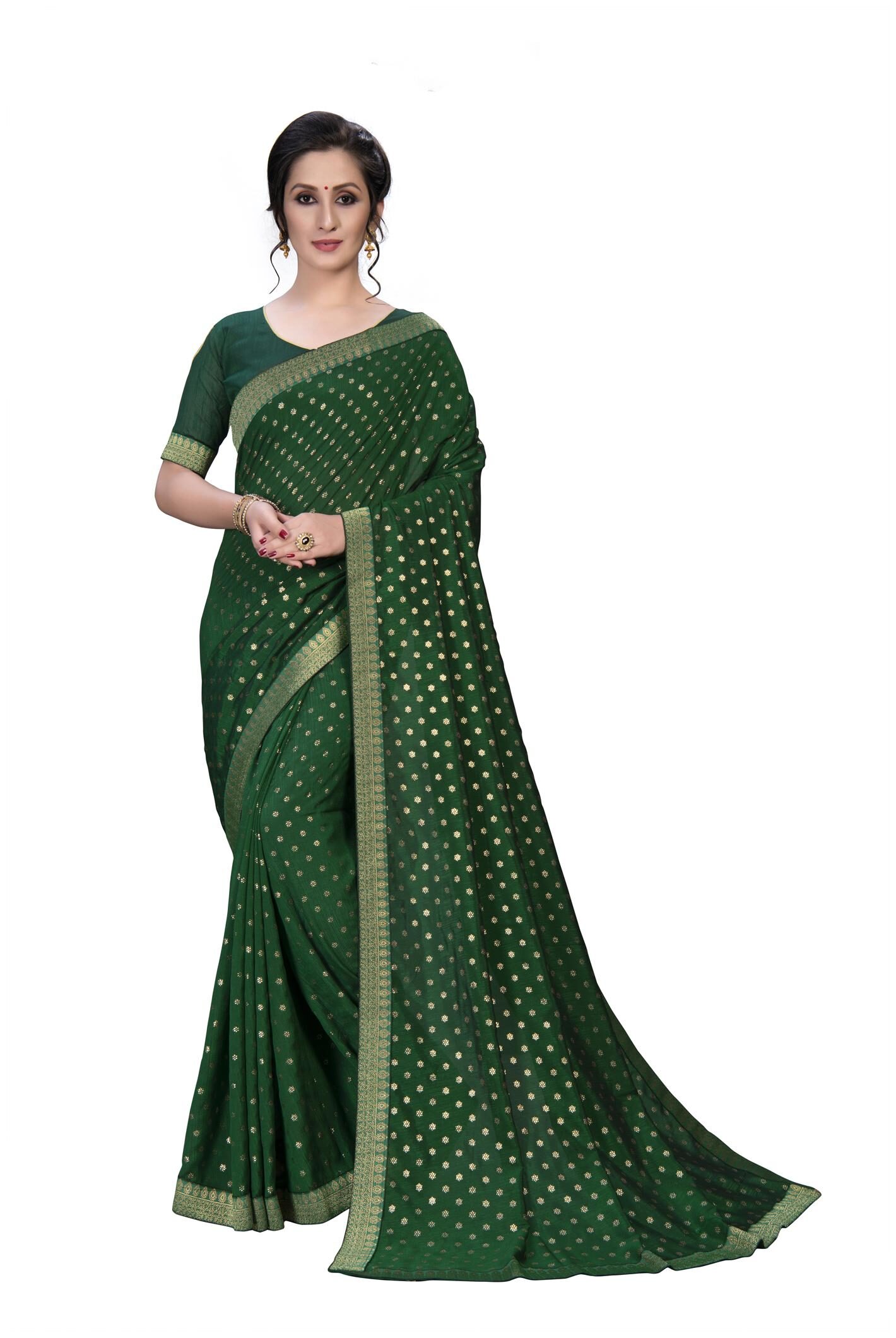 

FAB VIVA Silk No Work Party Wear Designer Saree With Blouse Green Color