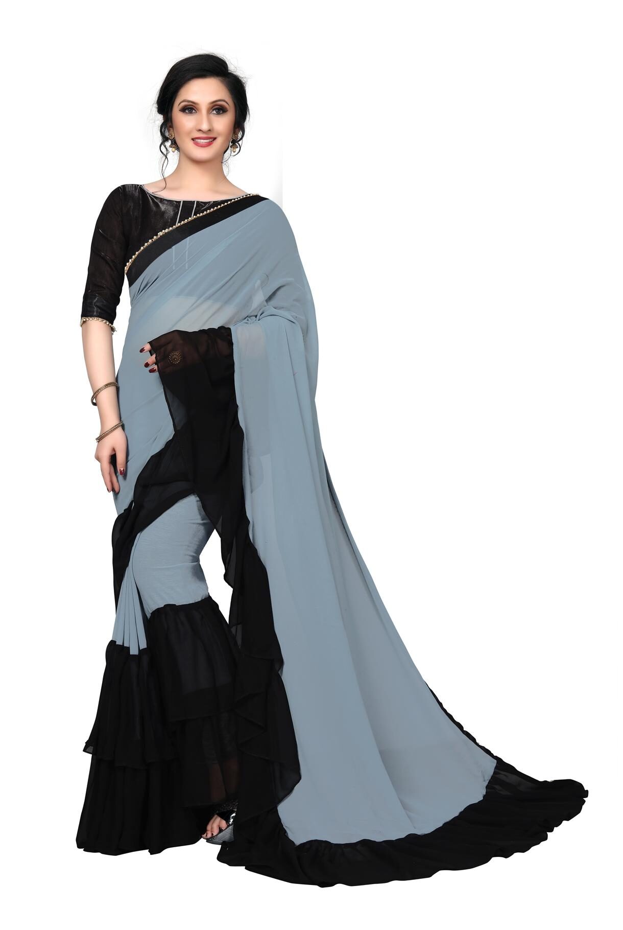 

FAB VIVA Women saree Georgette Grey