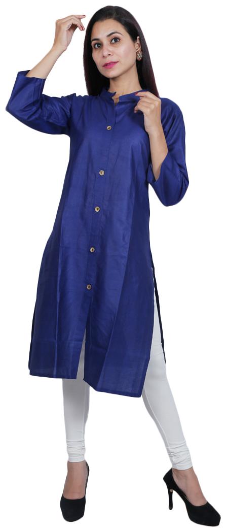 

FABCLUB Women Navy Blue Solid Straight Kurta
