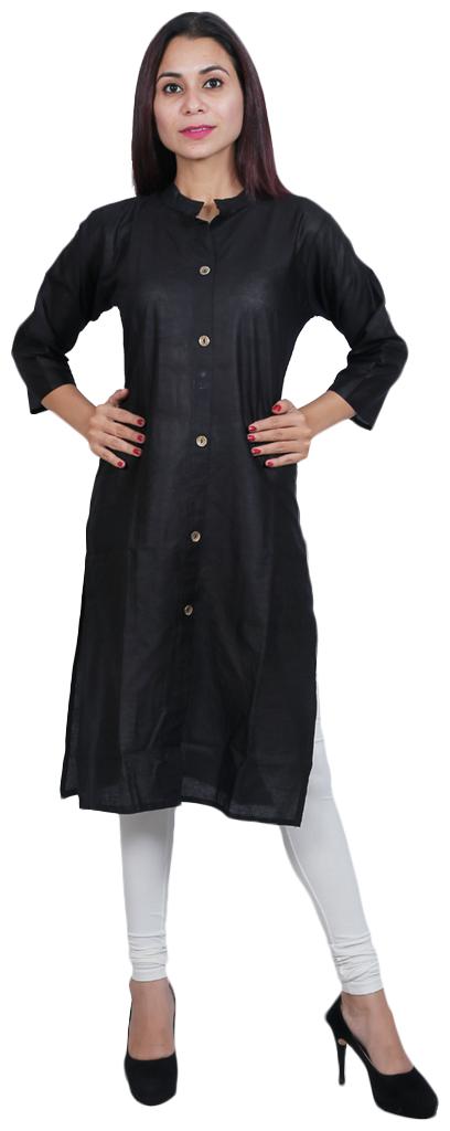 

FABCLUB Women Black Solid Straight Kurta
