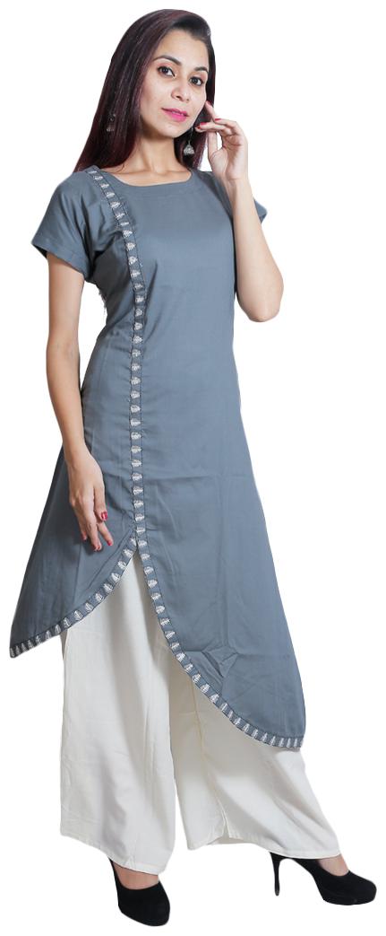 

FABCLUB Women Grey Embroidered Assymetrical Kurta