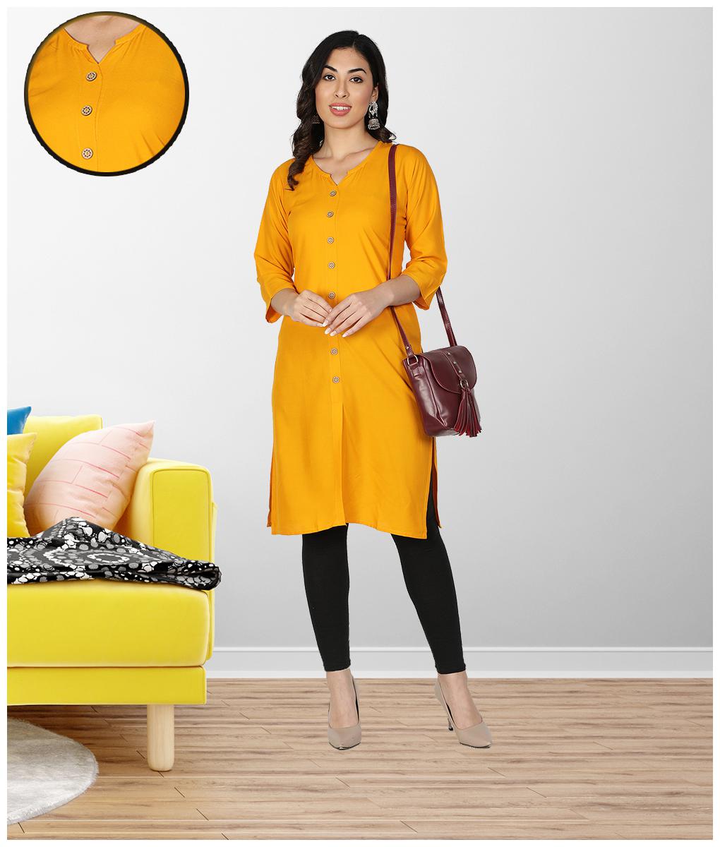 

FABCLUB Women Yellow Solid Straight Kurta