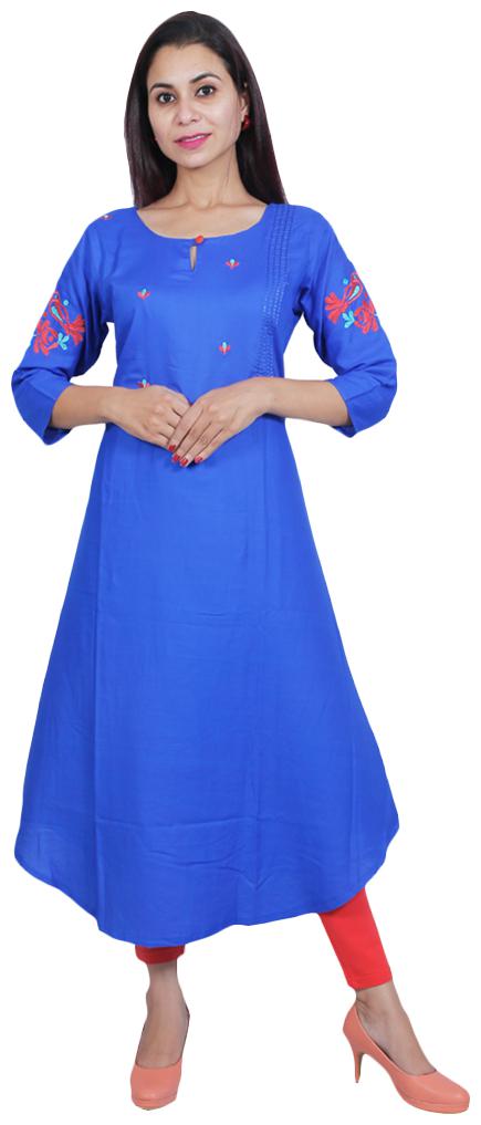 

FABCLUB Women Blue Embroidered Fit and Flare Kurta