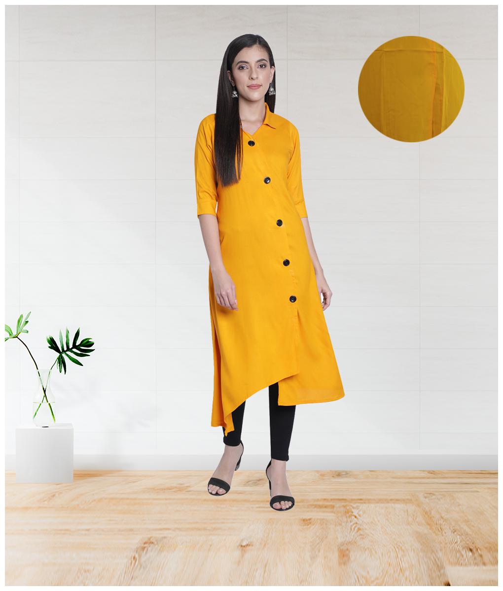 

FABCLUB Women Yellow Solid Assymetrical Kurta