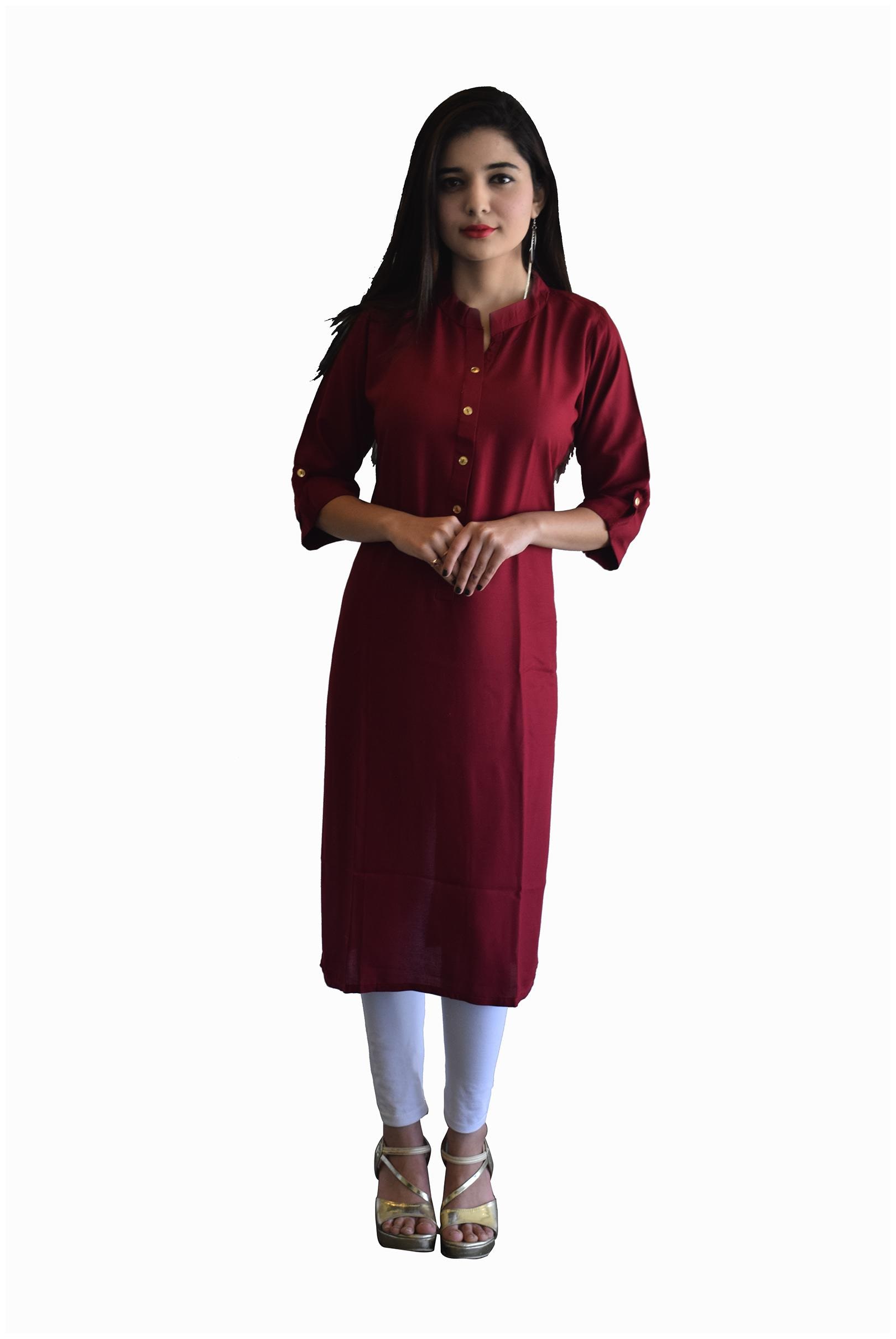 

FABCLUB Women Maroon Solid Straight Kurta