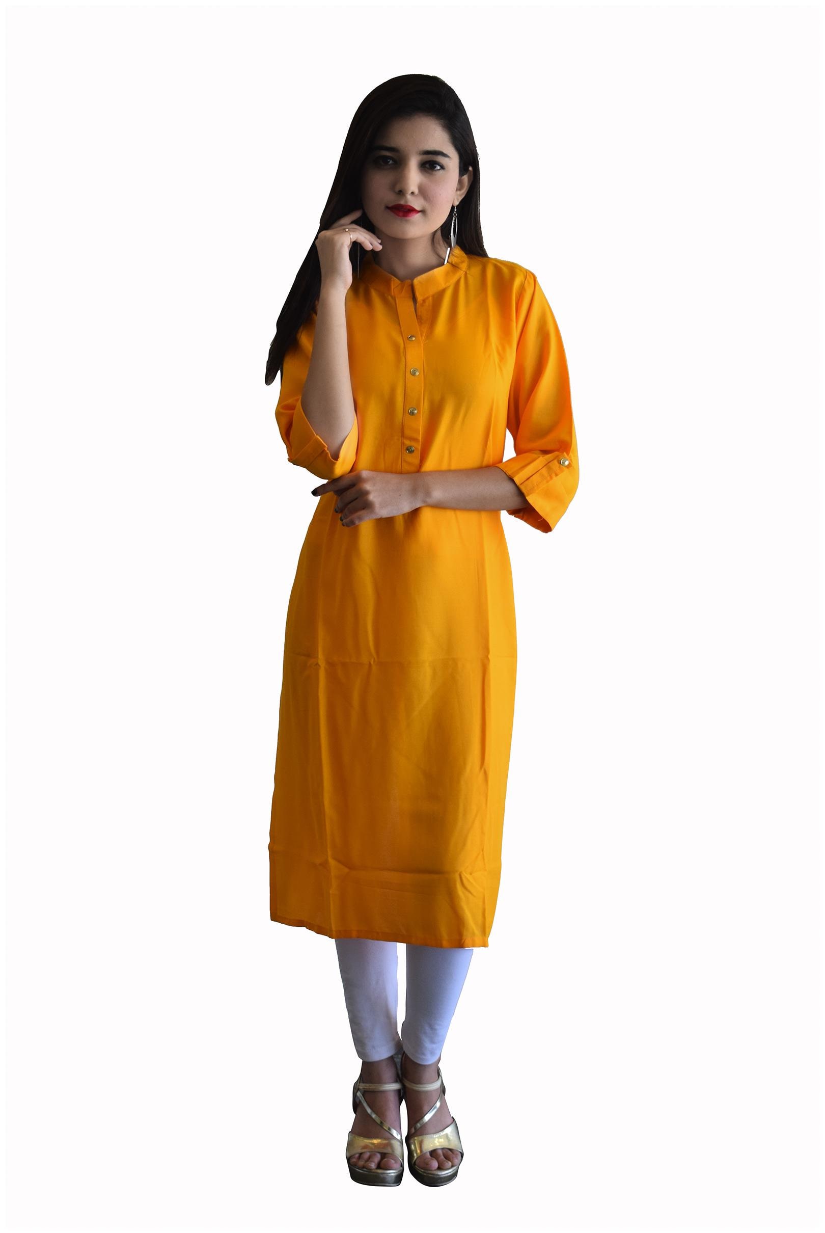 

FABCLUB Women Yellow Solid Straight Kurta