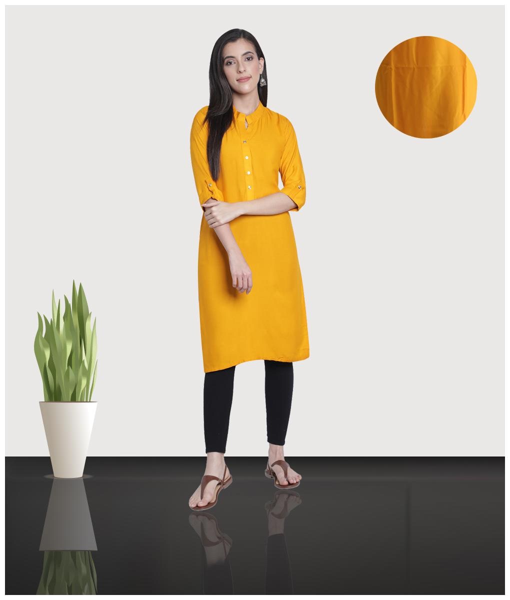

FABCLUB Women Yellow Solid Straight Kurta