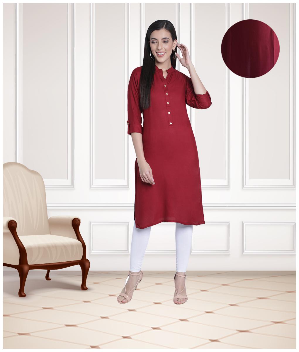 

FABCLUB Women Maroon Solid Straight Kurta